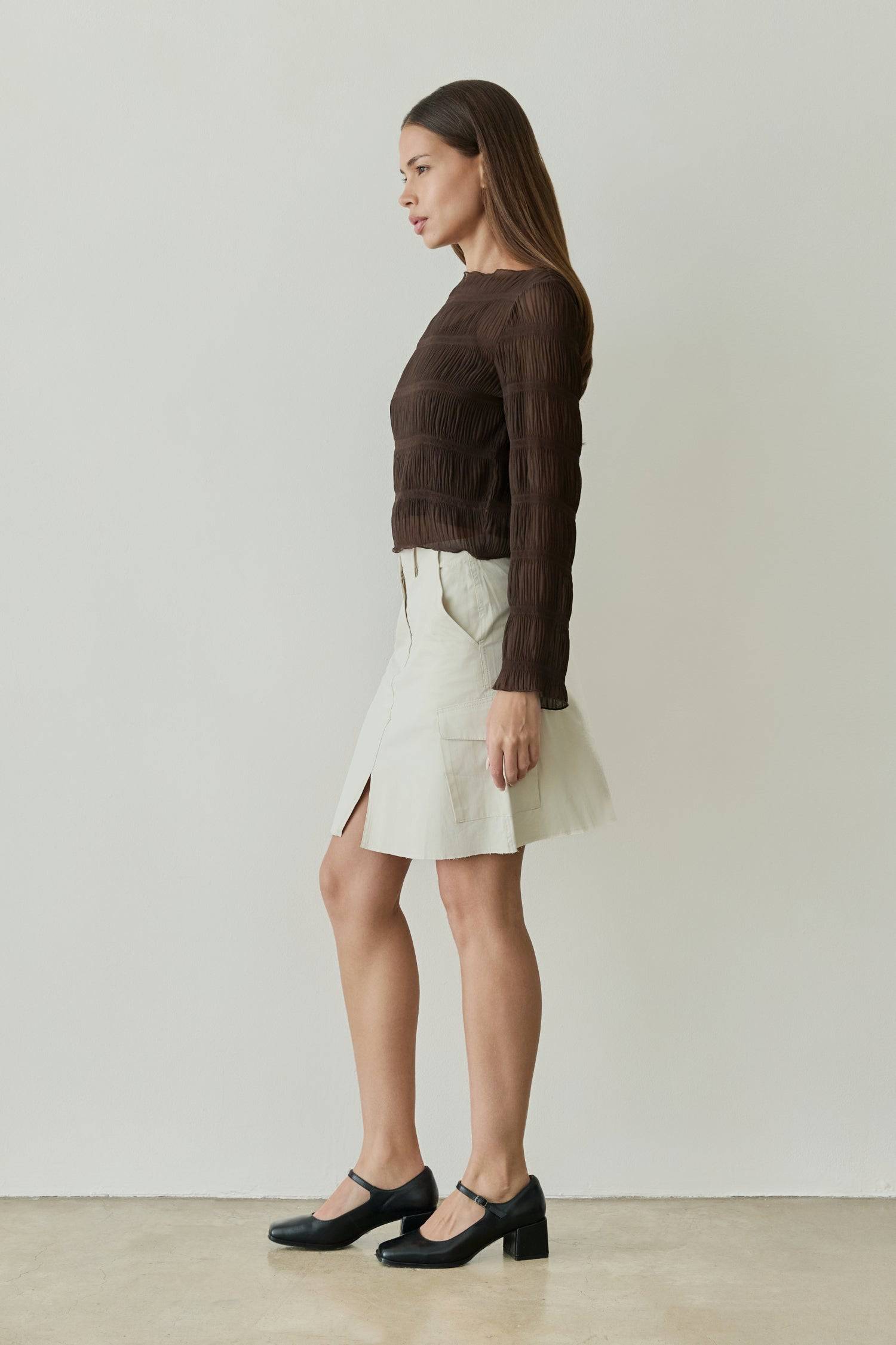 8878015054045, The Runa Top, Tops, All Row, Basic,Basics,Black,Breathable,brown,Casual,cf-color-brown,cf-size-l,cf-size-m,cf-size-s,cf-vendor-all-row,Charcoal,Comfort,Comfortable,Cream,crinkle,crinkle texture,Crinkled Fabric,Feminine,Long Sleeve,Long Sleeve Shirt,Long Sleeve Top,long sleeves,longsleeve,new,Relaxed Fit,semi cropped,top,womens, Information The Runa Top is a crinkled wide-sleeve top that features a relaxed fit and a semi-cropped length for a contemporary look. The included inner slip ensures a