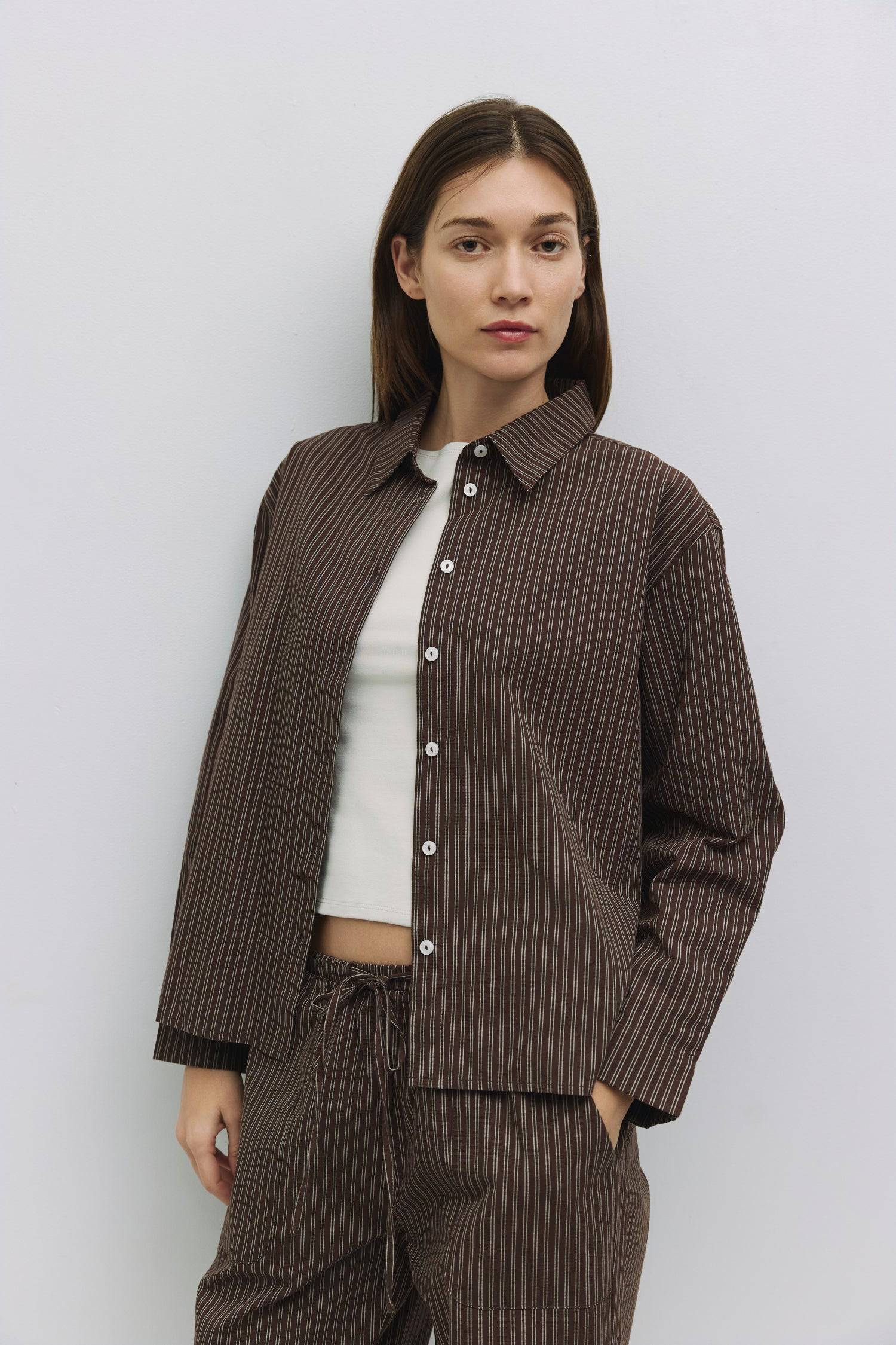 8911030419677, The Dixon Top, Tops, All Row, All Row,allrow,Basics,beige,brown,Button down,Button Down Shirt,Casual,cf-color-beige,cf-color-brown,cf-size-l,cf-size-m,cf-size-s,cf-vendor-all-row,collared,Collared Top,Cotton,Cuffed,layering,leightweight,Long Sleeve,Long Sleeve Shirt,Long Sleeve Top,Lounge,Loungewear,matching,Matching Set,new,Oversized,Pinstripes,Relaxed,Relaxed Fit,set,Sets,spring,Striped,Stripes,summer,Vertical Stripes,Women's, Information The Dixon Top is a multi-color striped button-down s