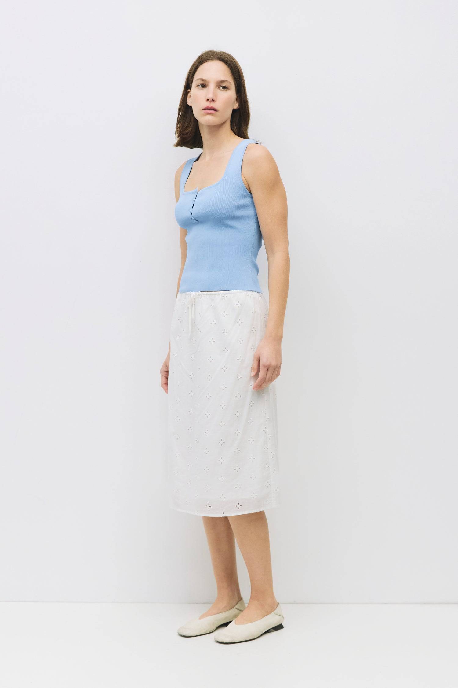 8929245593821, The Kerrigan Top, Tops, All Row, All Row,allrow,Basic,Basics,beige,Casual,cf-color-beige,cf-size-l,cf-size-m,cf-size-s,cf-vendor-all-row,Comfortable,Everyday,final-sale,finalsale,ivory,knit,Knit Top,Long Sleeve,Long Sleeve Top,Lounge,Loungewear,new,sale,Sleevless,Spring,Summer,tank,thin,Women's,womens top, Information The Kerrigan Top is a simple sleeveless tank featuring a square neckline and a partial button-down front for a touch of flair. Made from a soft ribbed knit fabric, this top is p