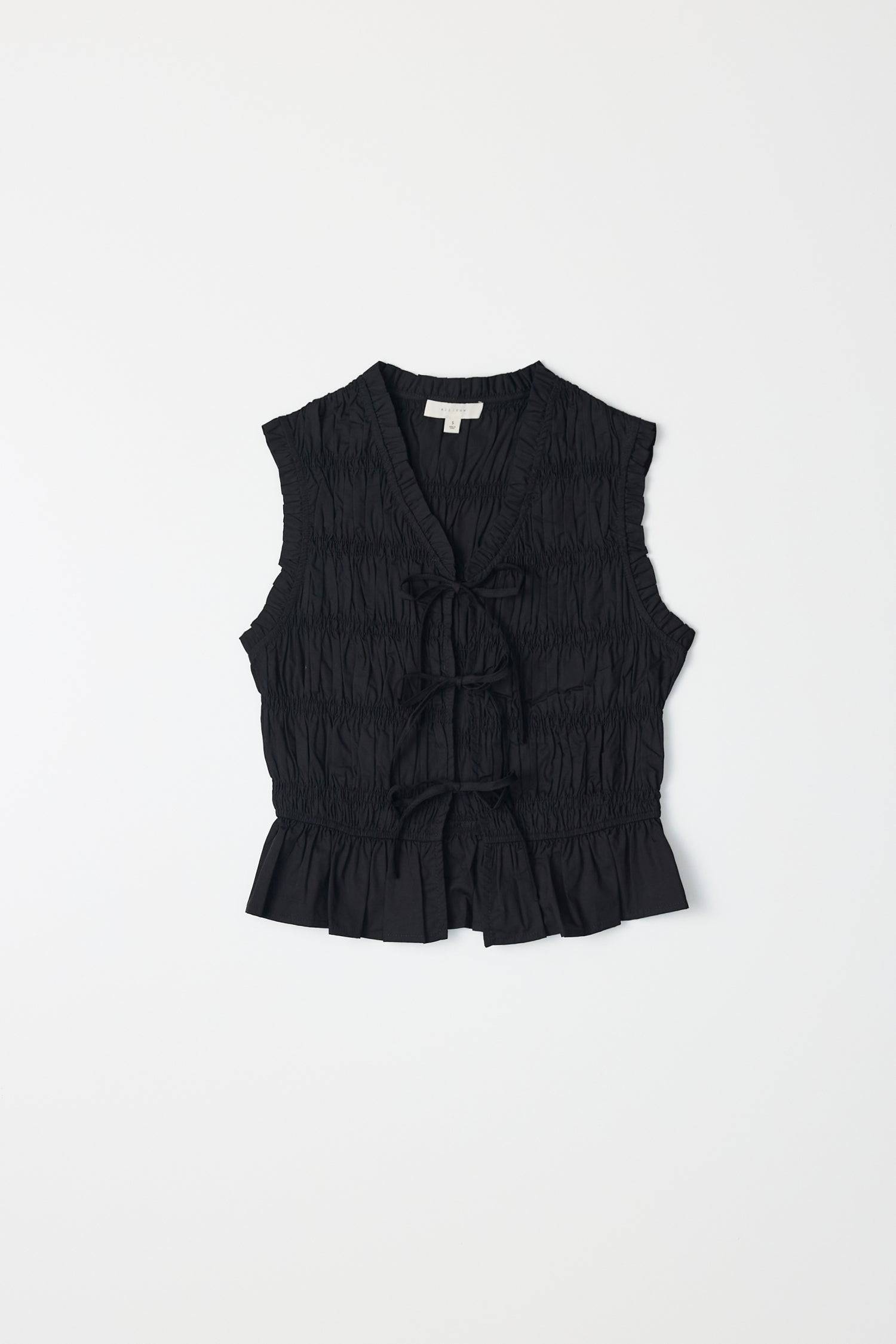 8929244872925, The Natasha Top, Tops, All Row, All Row,allrow,Black,Casual,cf-color-black,cf-color-white,cf-color-yellow,cf-size-l,cf-size-m,cf-size-s,cf-vendor-all-row,cinched,front ties,Long Sleeve,Long Sleeve Top,Matching Set,new,Ruffles,set,Sets,Spring,Summer,texture,white,Women's,womens top,Yellow, Information The Natasha Top is a charming sleeveless top with a V-neckline and front tie detailing. Featuring paneled shirring and ruffle accents around the neckline and sleeves, this top adds a playful touc