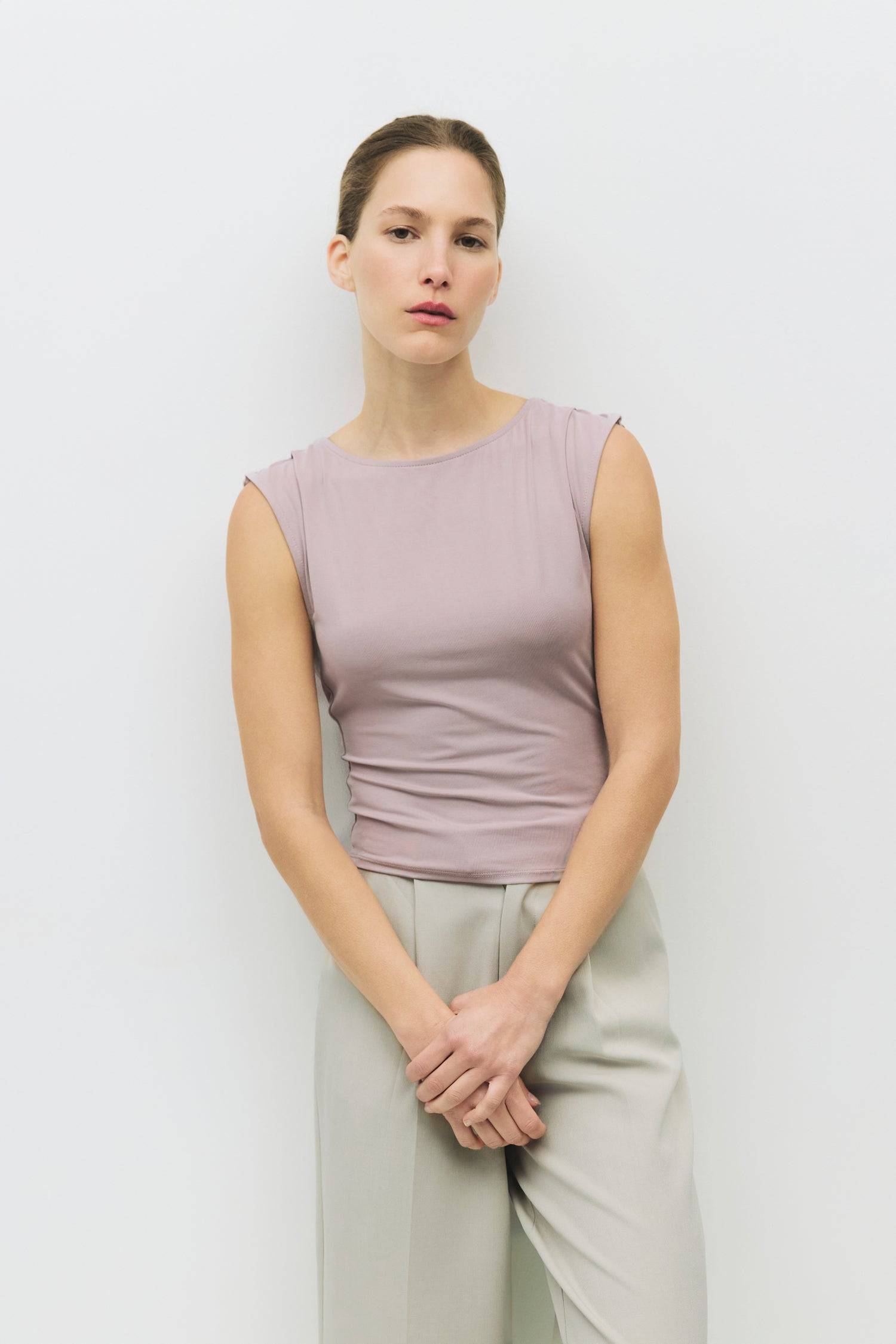 8983710236893, The Benson Top, Tops, Mod Ref, All Row,allrow,basics,Black,Blue,Bone,cf-color-black,cf-color-blue,cf-color-bone,cf-color-brown,cf-color-grey,cf-color-navy,cf-color-pink,cf-color-rust,cf-color-sage,cf-color-white,cf-size-l,cf-size-m,cf-size-s,cf-vendor-all-row,collection,COTTON,essentials,everyday,final-sale,finalsale,grey,jersey,new,Pink,sale,t-shirt,tee,white,womens, Information The Benson Top is a luxurious modal piece featuring a wide neckline and a stunning cowl back detail for a relaxed