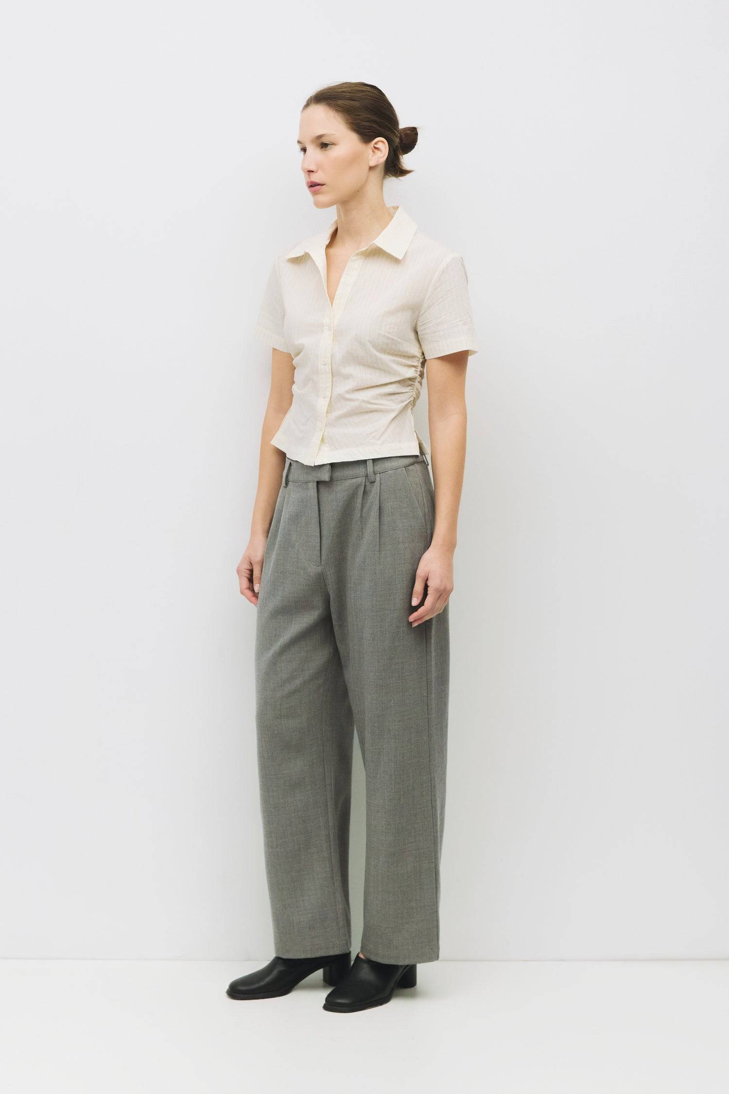 8983717183709, The Valeria Top, Tops, Mod Ref, Black,Breathable,Button down,Button Down Shirt,Button Up,Casual,cf-color-black,cf-color-blue,cf-color-white,cf-size-l,cf-size-m,cf-size-s,cf-vendor-mod-ref,cinched,Cinched Back,Cinched Waist,collared,Collared Top,Cotton,everyday,final-sale,finalsale,Long Sleeve,Long Sleeve Top,new,Oversized,sale,spring,Striped,Summer,Tops,Transitional,white,womens,Work,Workwear, Information The Valeria Top is a short-sleeve button-down top in a stylish pinstripe fabric, featuri