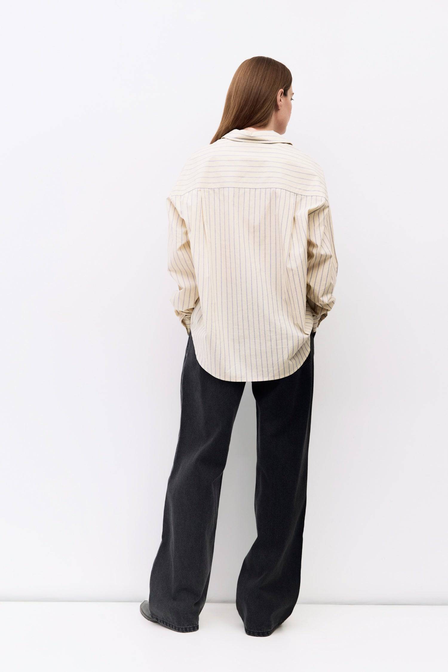 9084487467229, The Brigid Top, Tops, All Row, Breathable,Button down,Button Down Shirt,Button Up,Casual,cf-color-blue,cf-color-white,cf-color-yellow,cf-size-l,cf-size-m,cf-size-s,collared,Collared Top,Cotton,everyday,Long Sleeve,Long Sleeve Top,new,off white,Oversized,Relaxed,Relaxed Fit,spring,Striped,Summer,Tops,Transitional,white,womens,Work,Workwear,Yellow, Information The Brigid Top is a relaxed-fit button-down made from lightweight 100% cotton striped fabric. It features a collared neckline, long slee