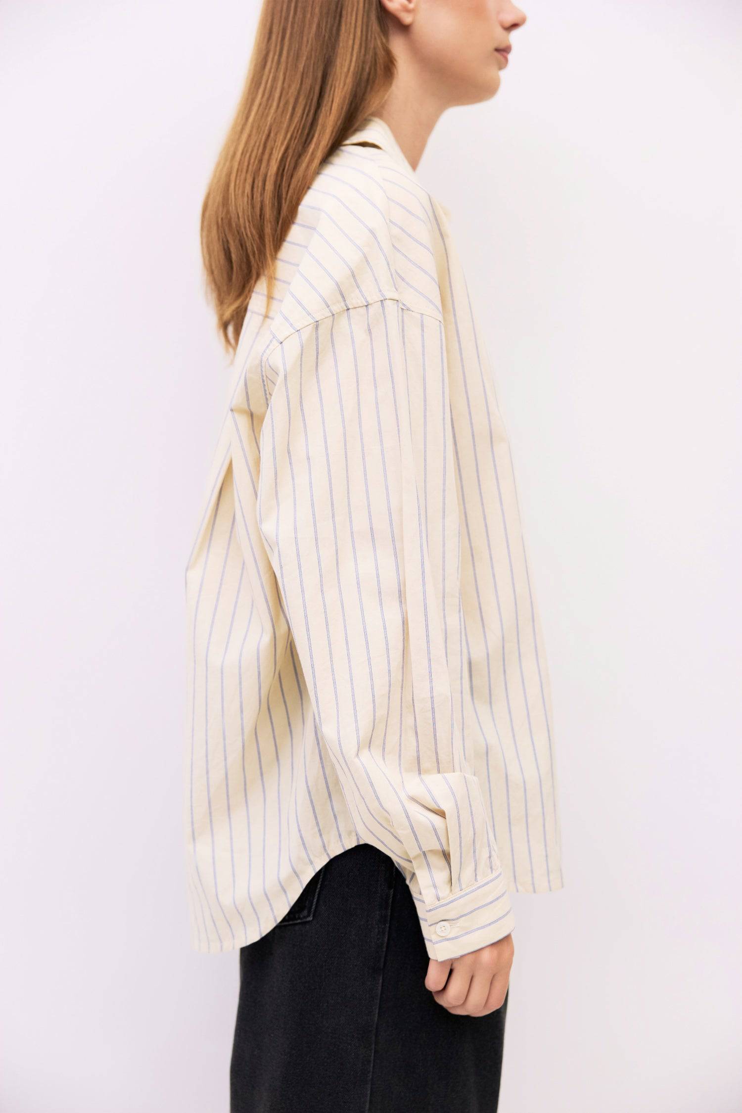 9084487467229, The Brigid Top, Tops, All Row, Breathable,Button down,Button Down Shirt,Button Up,Casual,cf-color-blue,cf-color-white,cf-color-yellow,cf-size-l,cf-size-m,cf-size-s,collared,Collared Top,Cotton,everyday,Long Sleeve,Long Sleeve Top,new,off white,Oversized,Relaxed,Relaxed Fit,spring,Striped,Summer,Tops,Transitional,white,womens,Work,Workwear,Yellow, Information The Brigid Top is a relaxed-fit button-down made from lightweight 100% cotton striped fabric. It features a collared neckline, long slee