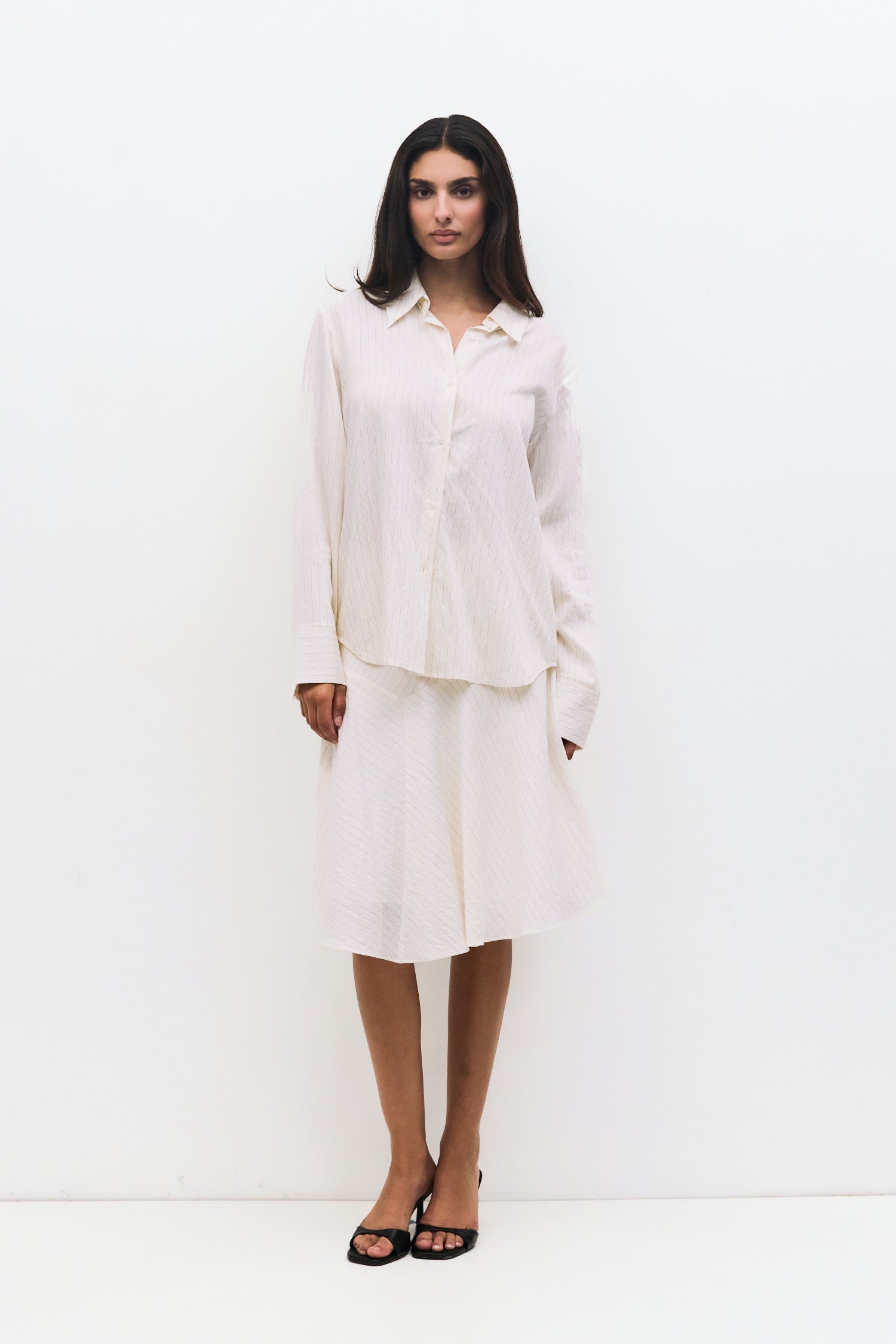 The Alexandra Skirt | Sheer Pinstripe Asymmetrical Skirt