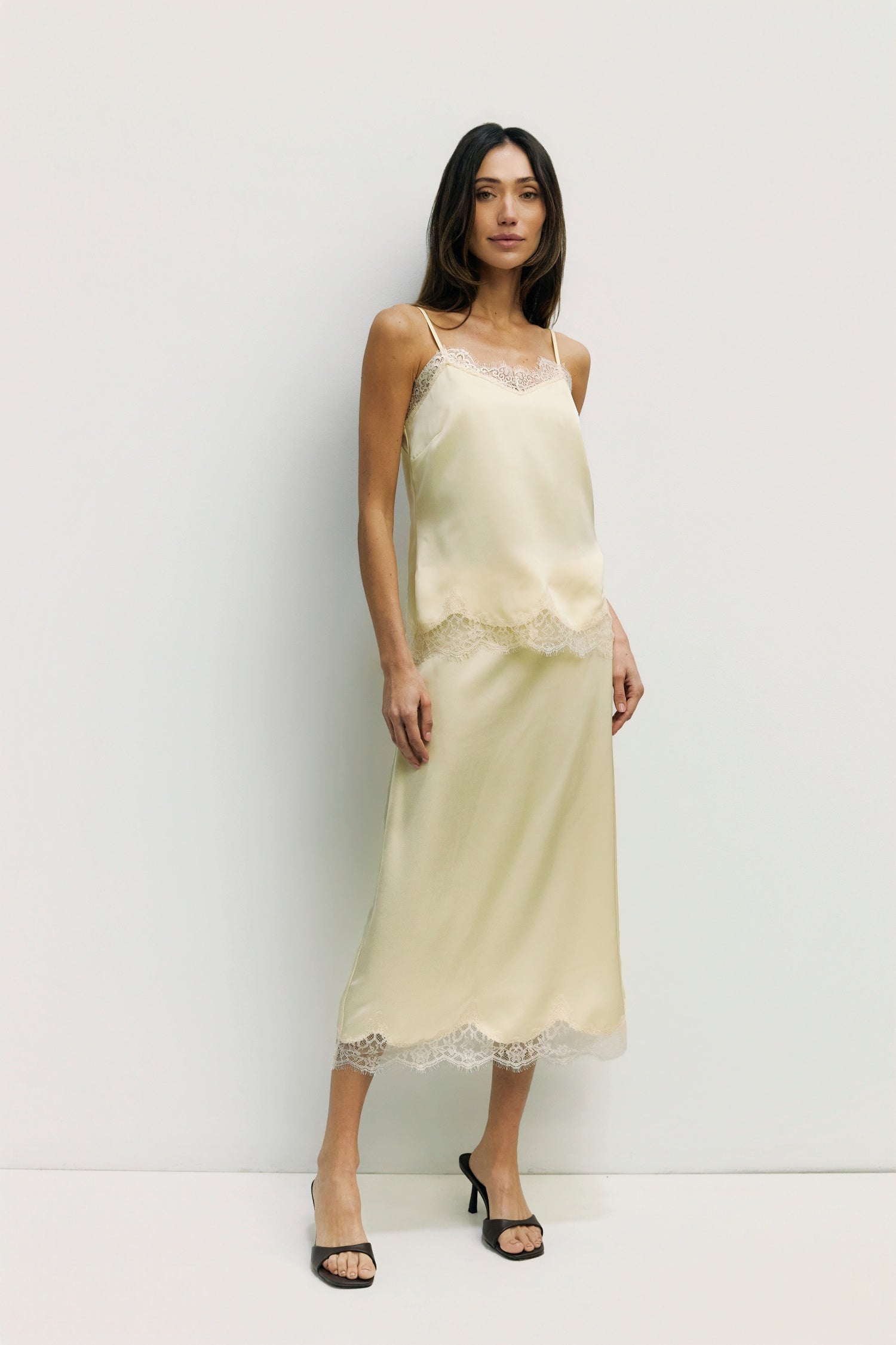 The Gabrielle Top | Loose Satin Lace Tank Top