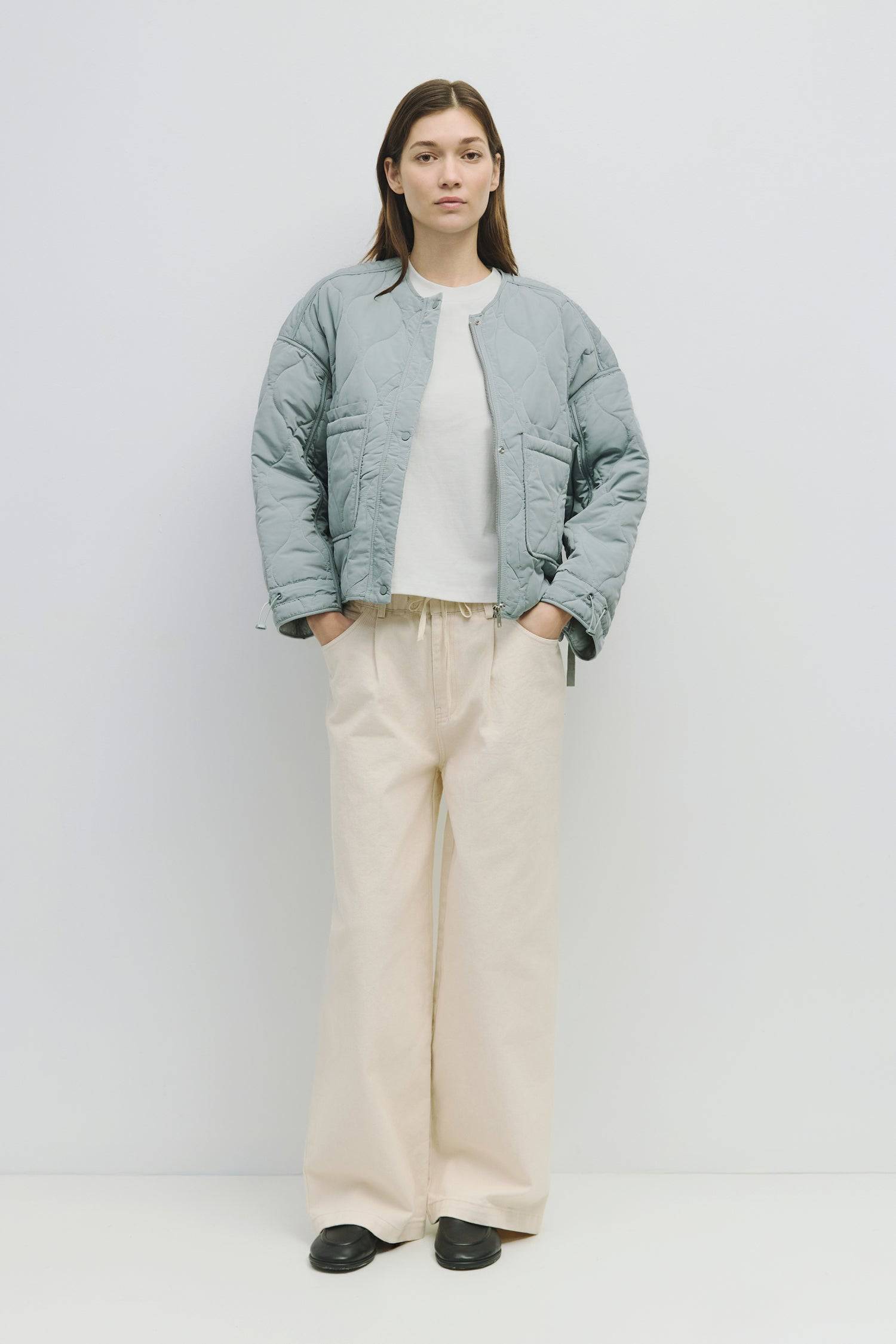 7352566743261, The Kara Jacket, Outerwear, Mod Ref, Adjustable Cords,autumn,Black,Buttons,Casual,cf-color-black,cf-color-olive,cf-color-tan,cf-size-l,cf-size-m,cf-vendor-mod-ref,Comfortable,Fall,Front Pockets,Jacket,Layers,Long Sleeve,mid-autumn,modref,new,Olive,Outerwear,Pockets,Quilted,Quilted Jacket,Relaxed,tan,Warm,Winter,Women's,Zipper, Information Quilted jacket with zip closure and button placket. The jacket features front patch pockets and includes adjustable cords at the wrist and jacket hem. Detai