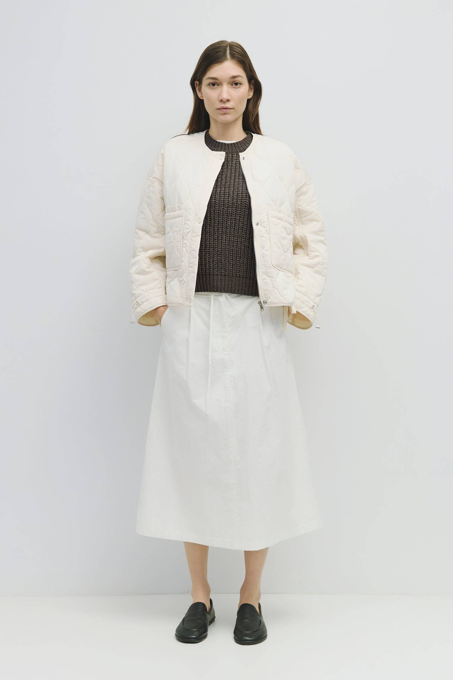 7352566743261, The Kara Jacket, Outerwear, Mod Ref, Adjustable Cords,autumn,Black,Buttons,Casual,cf-color-black,cf-color-olive,cf-color-tan,cf-size-l,cf-size-m,cf-vendor-mod-ref,Comfortable,Fall,Front Pockets,Jacket,Layers,Long Sleeve,mid-autumn,modref,new,Olive,Outerwear,Pockets,Quilted,Quilted Jacket,Relaxed,tan,Warm,Winter,Women's,Zipper, Information Quilted jacket with zip closure and button placket. The jacket features front patch pockets and includes adjustable cords at the wrist and jacket hem. Detai