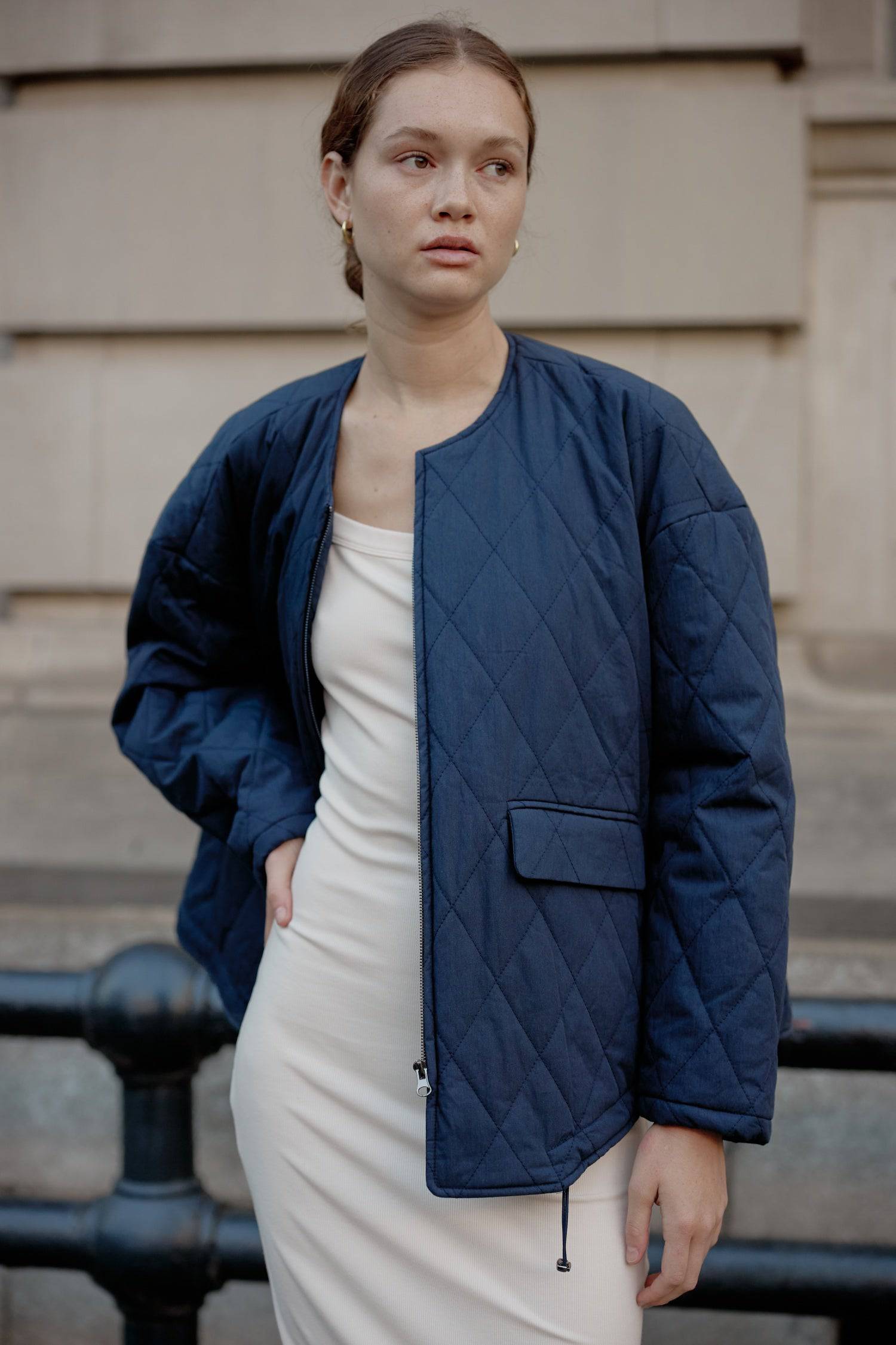 8302377369821, The Greta Jacket, Outerwear, Mod Ref, adjustable,Adjustable Cords,autumn,Black,Buttons,Casual,cf-color-cream,cf-color-olive,cf-color-white,cf-size-l,cf-size-m,cf-size-s,cf-vendor-mod-ref,Comfortable,Cream,Everyday,Fall,Front Pockets,Jacket,Layers,Long Sleeve,mens,mid-autumn,modref,new,Olive,Outerwear,Oversized,Pockets,Quilted,Quilted Jacket,Relaxed,Spring,Summer,tan,Transitional,Unisex,Warm,white,Winter,Women's,Zipper, Information Introducing The Greta Jacket - an oversized quilted jacket tha