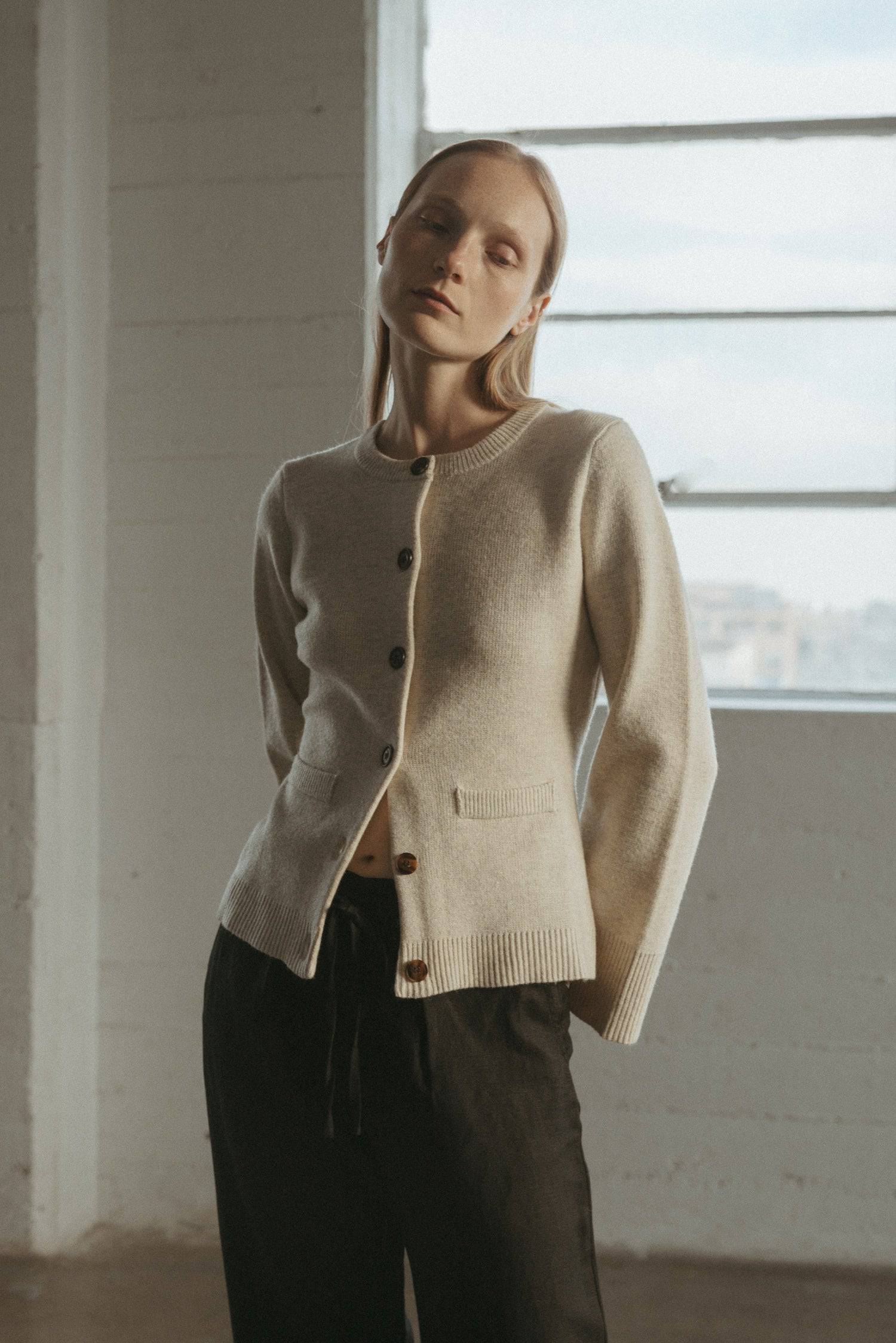 8406224437469, The Tyler Cardigan, Outerwear, Mod Ref, Acrylic,beige,bell sleeves,Black,Button up,Cardigan,Casual,cf-color-beige,cf-color-black,cf-color-oatmeal,cf-size-l,cf-size-m,cf-size-s,cf-size-xl,cf-size-xs,cf-vendor-mod-ref,Colder Seasons,Collar,collared,Cotton,fall,heavy weight,Knit,Matching Set,Mod Ref,modref,new,nylon,Oatmeal,polyester,Pullover,Rib Knit,semi-cropped,set,Sets,shawl,shawl collar,Soft Knit,tonal,Transitional,winter,Women's, Information The Tyler Cardigan features slightly flared slee
