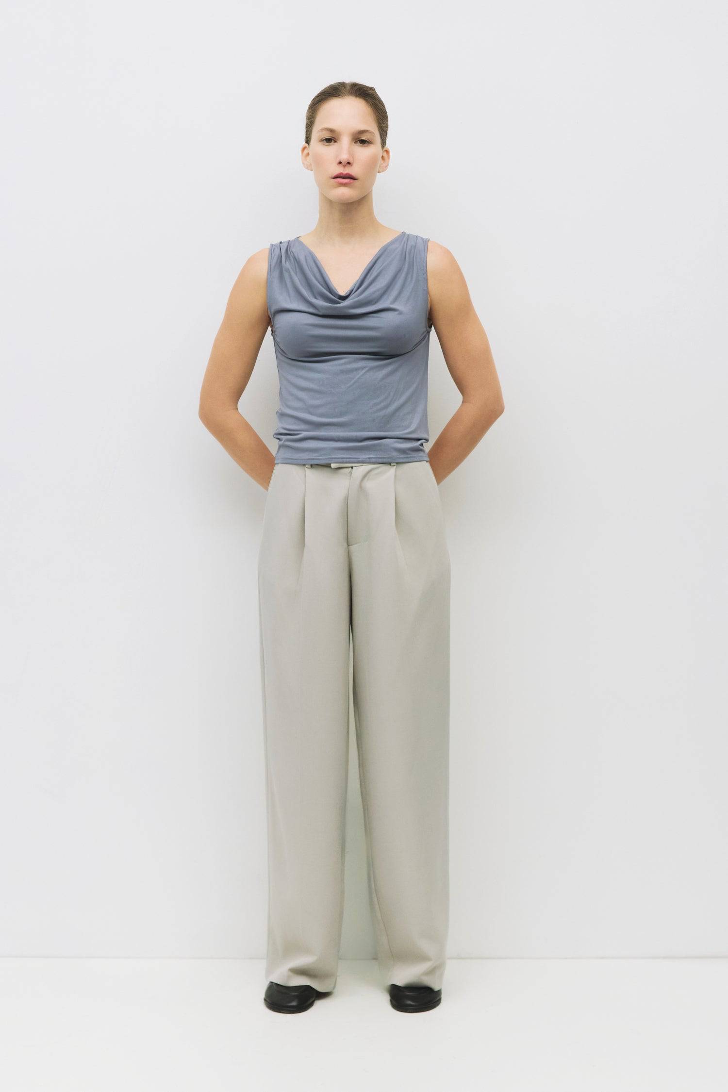 8983730028765, The Amal Top, Tops, Mod Ref, All Row,allrow,Black,Casual,cf-color-black,cf-color-blush,cf-color-charcoal,cf-color-olive,cf-color-white,cf-size-l,cf-size-m,cf-size-s,cf-vendor-all-row,Charcoal,Cowl,cowl neck,Cozy,Draped,ivory,Khaki,knit,Knit Top,Long Sleeve,Long Sleeve Top,Matching Set,modal,new,set,Sets,Short Sleeve,Spring,Summer,texture,thin,Women's,womens top, Information The Amal Top is a fitted modal knit top featuring a cozy cowl neckline and pleated shoulder details for a touch of elega