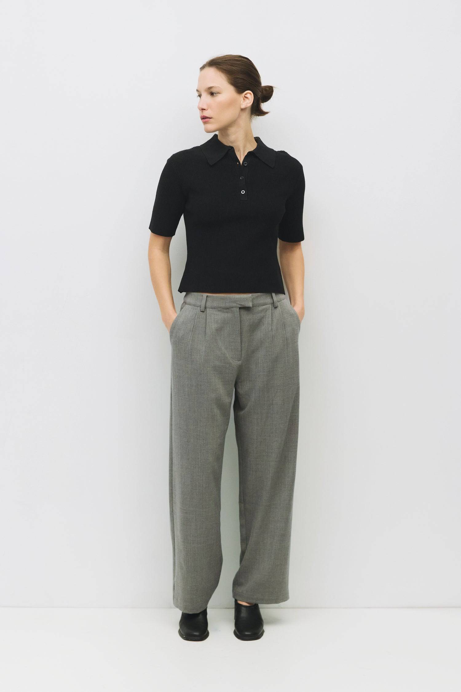 8954057490653, The Marina Top, Tops, Mod Ref, Black,Casual,cf-size-l,cf-size-m,cf-size-s,cf-size-xl,cf-vendor-all-row,Collar,collared,Collared Top,Comfortable,Cream,Crew Neckline,Everyday,Form Fitting,Grey,Layers,Lightweight,Minimal,new,Rib Knit,Ribbed,Ribbed Top,Spring,Trendy,Women's, Information The Marina Top features a chic collared neckline with a mid-front placket and rich ribbed knitting for added texture. With its mid-bicep sleeve length, it’s a versatile piece that’s easy to dress up or wear casual