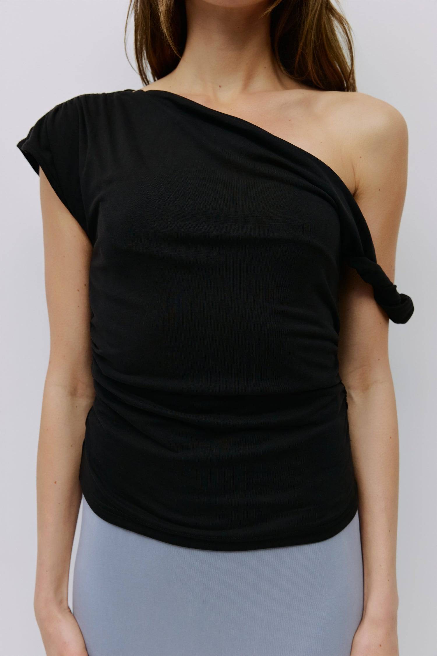 8983700013277, The Itria Top, Tops, All Row, All Row,allrow,beige,Black,Casual,cf-color-beige,cf-color-black,cf-color-white,cf-size-l,cf-size-m,cf-size-s,cf-vendor-all-row,Comfortable,Cozy,final-sale,finalsale,flattering,knit,new,off shoulder,sale,set,Sets,Short Sleeve,Spring,Summer,Twist,Women's,womens top, Information The Itria Top is a fitted cupro knit top with a single twisted shoulder strap and an asymmetrical neckline. Crafted from buttery-soft knit fabric, it combines comfort with a modern, flatteri