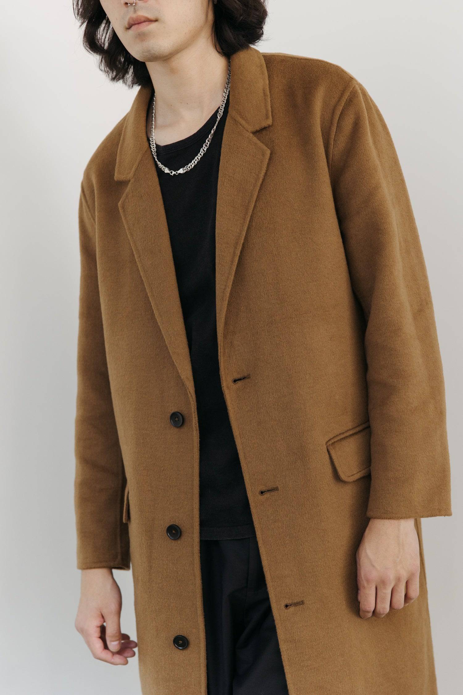 7643229192413, The Spence Coat, Outerwear, All Row, 10/31,allrow,Basic,Basics,Black,Camel,Casual,cf-color-black,cf-color-khaki,cf-size-l,cf-size-m,cf-size-s,cf-vendor-all-row,Coat,collar,Contemporary,Daily,Elongated,Front Pockets,Handsewn,Jacket,Khaki,Mauve,Navy,new,Outerwear,Oversized,Oversized Coat,Polyester,tan,Unisex,Women's,Wool, Information A full-length, oversized coat designed to last the test of time. Hand sewn in a wool-like blend that combines warmth and texture. Perfect to style for daily wear o