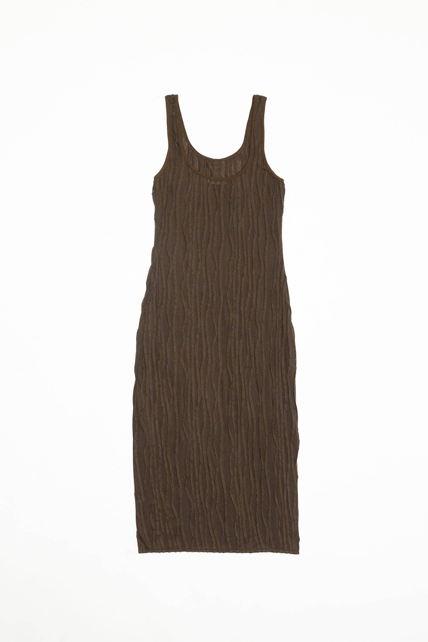 8861267755229, The Aliya Dress, Dress, All Row, Black,bodycon,brown,Casual,cf-color-black,cf-color-ivory,cf-size-l,cf-size-m,cf-size-s,cinched,ivory,Midi,new,nylon,racerback,rust,Sleeveless,Sleeveless Dress,Slit,spring,straight-cut,summer,texture,textured,Textured Fabric,viscose,Women's, Information The Aliya Dress is a tank midi dress that is crafted from a textured, pintucked stretch fabric. It boasts a sheer bodice and a scoop neckline. A summer addition piece to dress up or wear casually. Details Self: