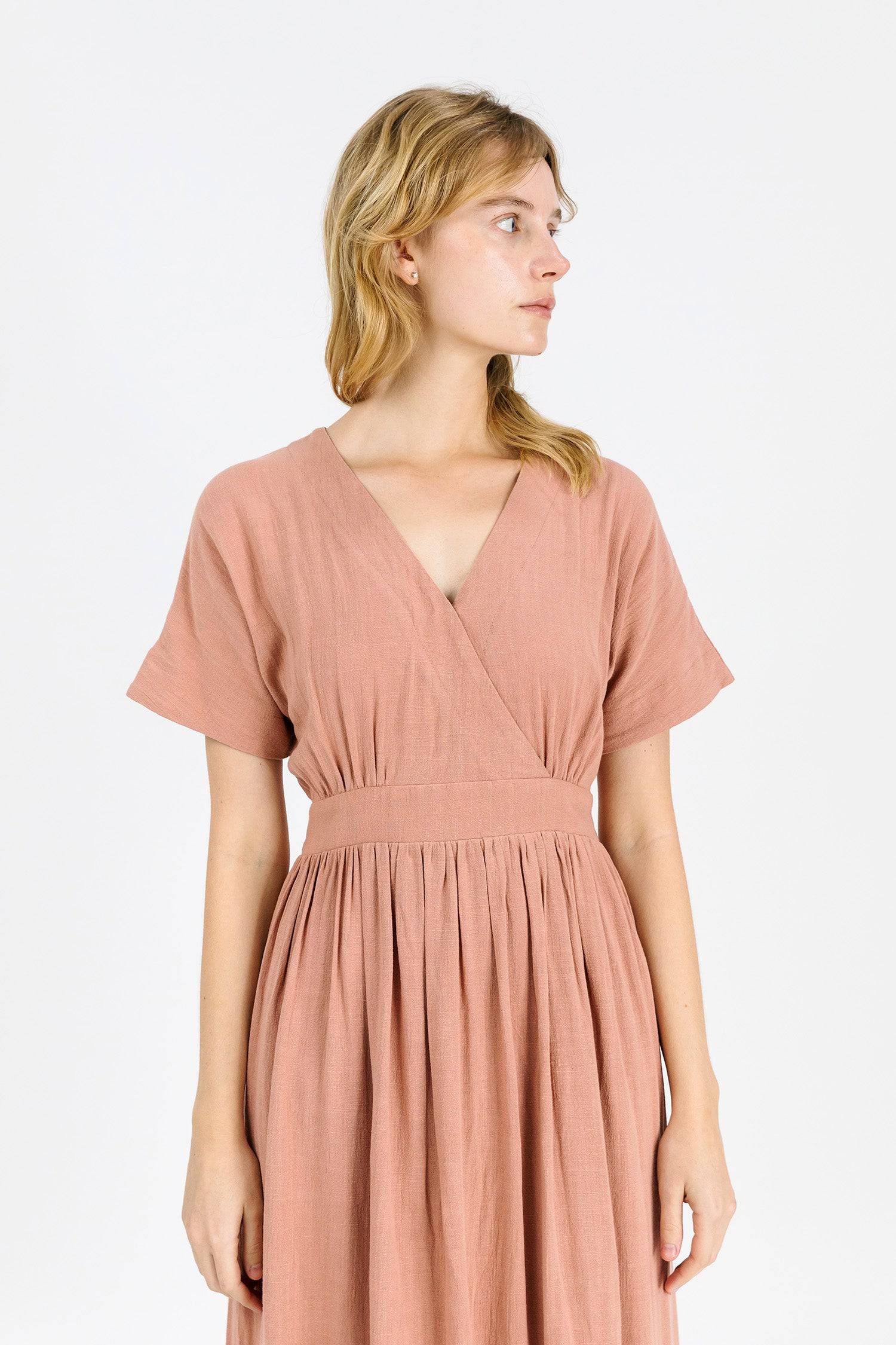8861270507741, The Palma Dress, Dress, Mod Ref, Belted Tie Waist,Blush,Casual,cf-color-blush,cf-color-tan,cf-color-white,cf-size-l,cf-size-m,cf-size-s,Collar,Detail,Details,Dress,Flow,flowy,Linen,Long Dress,Maxi,maxi dress,Minimal,minimalist,Mod Ref,modref,new,ruched,Soft,Spring,Summer,V neck,V Neckline,Waist Tie,white,Women's,Yellow, Information The Palma Dress is maxi length dress with a v-neckline and waist tie. The piece has feminine touches such as a flutter sleeve and full skirt. Details 70% Linen, 30