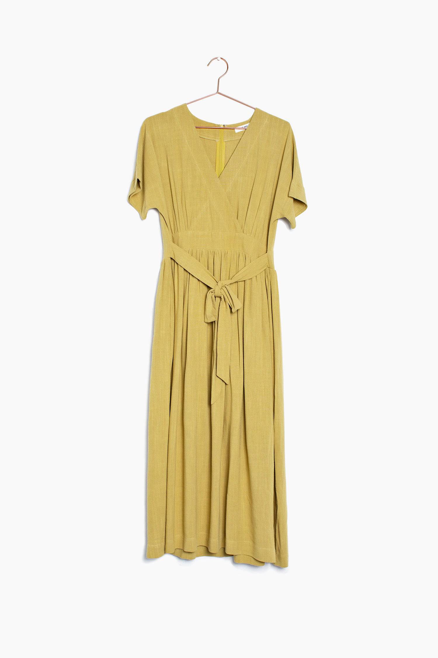 8861270507741, The Palma Dress, Dress, Mod Ref, Belted Tie Waist,Blush,Casual,cf-color-blush,cf-color-tan,cf-color-white,cf-size-l,cf-size-m,cf-size-s,Collar,Detail,Details,Dress,Flow,flowy,Linen,Long Dress,Maxi,maxi dress,Minimal,minimalist,Mod Ref,modref,new,ruched,Soft,Spring,Summer,V neck,V Neckline,Waist Tie,white,Women's,Yellow, Information The Palma Dress is maxi length dress with a v-neckline and waist tie. The piece has feminine touches such as a flutter sleeve and full skirt. Details 70% Linen, 30