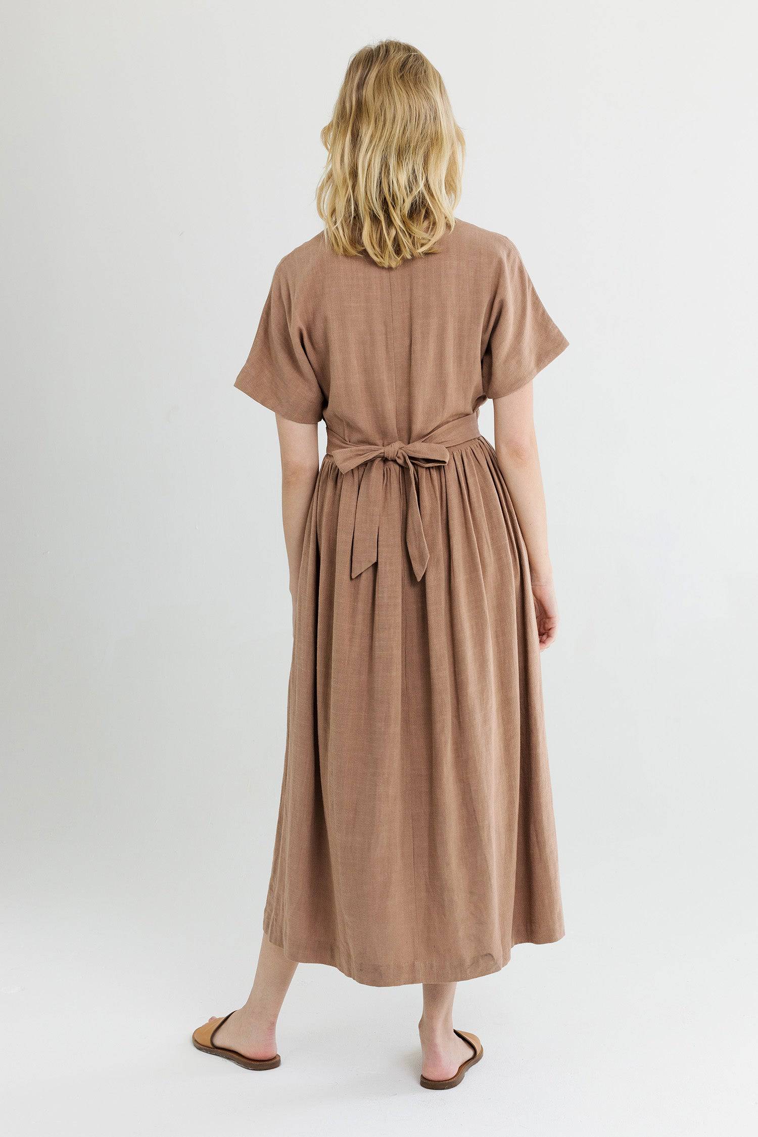 8861270507741, The Palma Dress, Dress, Mod Ref, Belted Tie Waist,Blush,Casual,cf-color-blush,cf-color-tan,cf-color-white,cf-size-l,cf-size-m,cf-size-s,Collar,Detail,Details,Dress,Flow,flowy,Linen,Long Dress,Maxi,maxi dress,Minimal,minimalist,Mod Ref,modref,new,ruched,Soft,Spring,Summer,V neck,V Neckline,Waist Tie,white,Women's,Yellow, Information The Palma Dress is maxi length dress with a v-neckline and waist tie. The piece has feminine touches such as a flutter sleeve and full skirt. Details 70% Linen, 30