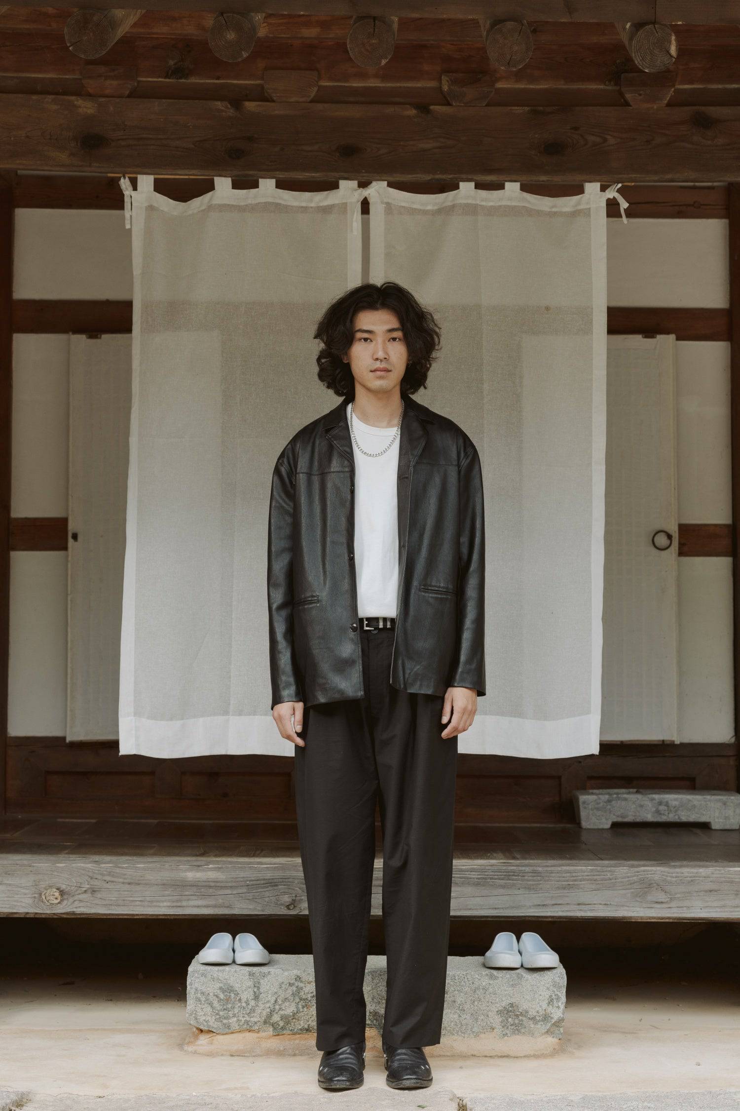 7964139290845, The Camren Jacket, Outerwear, All Row, All Row,allrow,Back Detail,cf-color-black,cf-color-olive,cf-size-l,cf-vendor-all-row,Coat,common,common market,Cotton,Detail,Faux Leather,genderless,Leather,mens,mens shirt,minimalist,new,Olive,Oversized,Pleather,Polyester,Semi-Formal,Spring,statement,statement piece,tencel,Unisex,vegan leather,versatile,Womens,womens top, Information The Camren Jacket is a unisex faux leather jacket in a boxy silhouette. It features a back yoke, side patch pockets, and