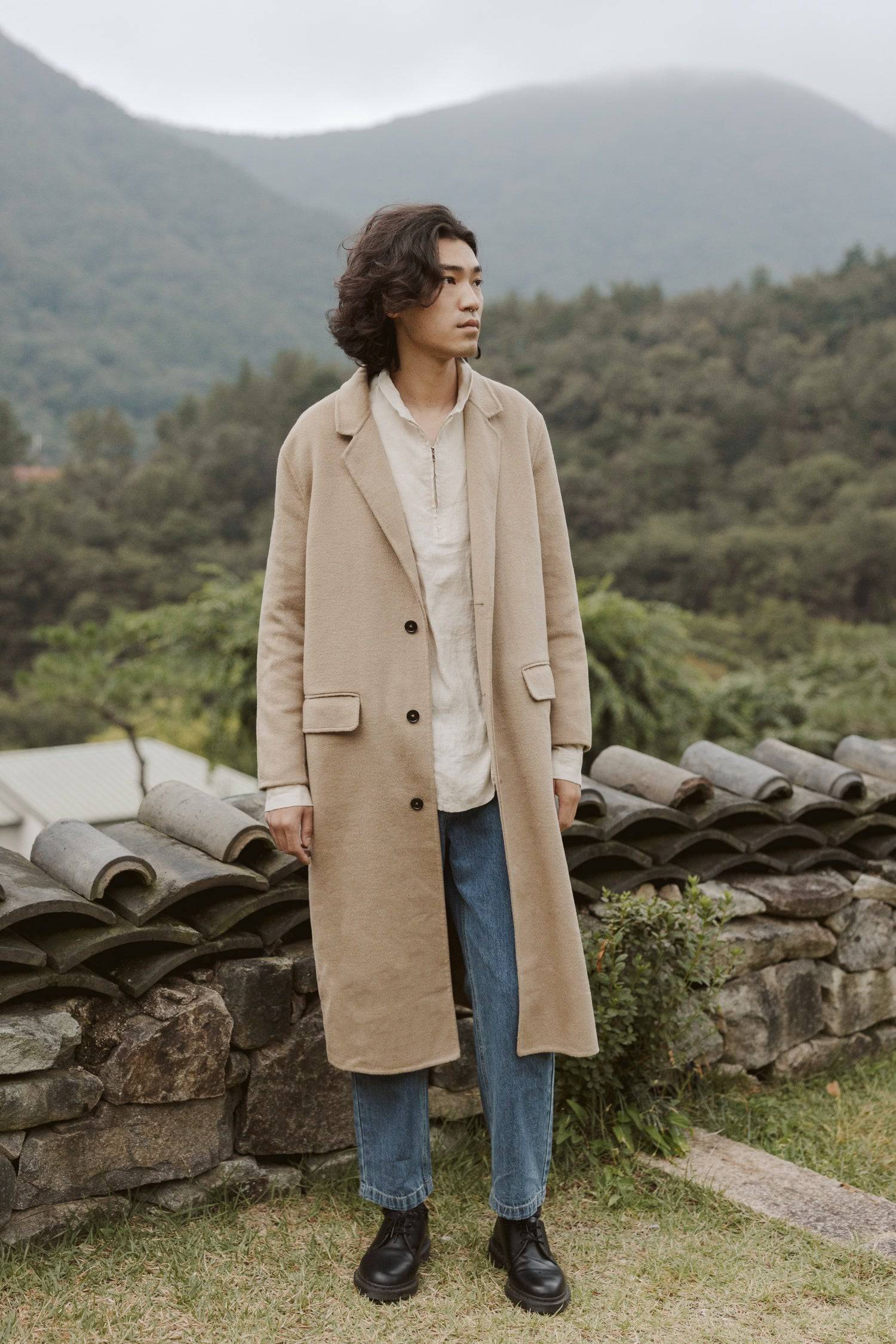 7643229192413, The Spence Coat, Outerwear, All Row, 10/31,allrow,Basic,Basics,Black,Camel,Casual,cf-color-black,cf-color-khaki,cf-size-l,cf-size-m,cf-size-s,cf-vendor-all-row,Coat,collar,Contemporary,Daily,Elongated,Front Pockets,Handsewn,Jacket,Khaki,Mauve,Navy,new,Outerwear,Oversized,Oversized Coat,Polyester,tan,Unisex,Women's,Wool, Information A full-length, oversized coat designed to last the test of time. Hand sewn in a wool-like blend that combines warmth and texture. Perfect to style for daily wear o