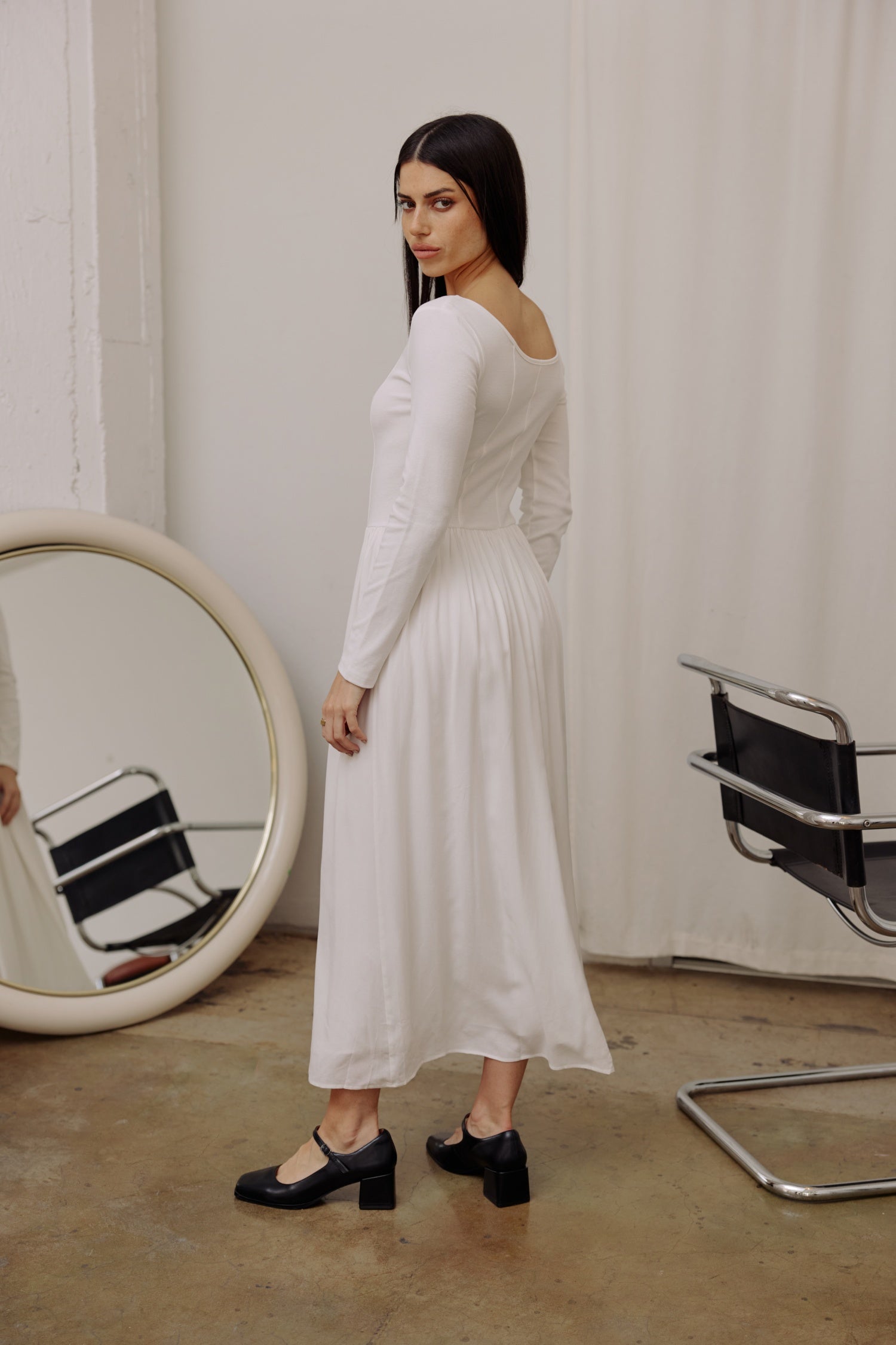 8914225758429, The Ellie Dress, Dress, All Row, final,final-sale,finalsale, Information The Ellie Dress is a scoop-neck fit and flare dress that is perfect for any occasion. The top bodice is fabricated from cotton with a hint of spandex, for a comfortable and form-fitting silhouette while the bottom skirt is fabricated from rayon for extra movement. Details Self: 95% Cotton, 5% SpandexLining: 100% RayonContrast: 100% Cotton Sample Sale Terms & Conditions: Items may have minor wear, stretching, blemishes, o