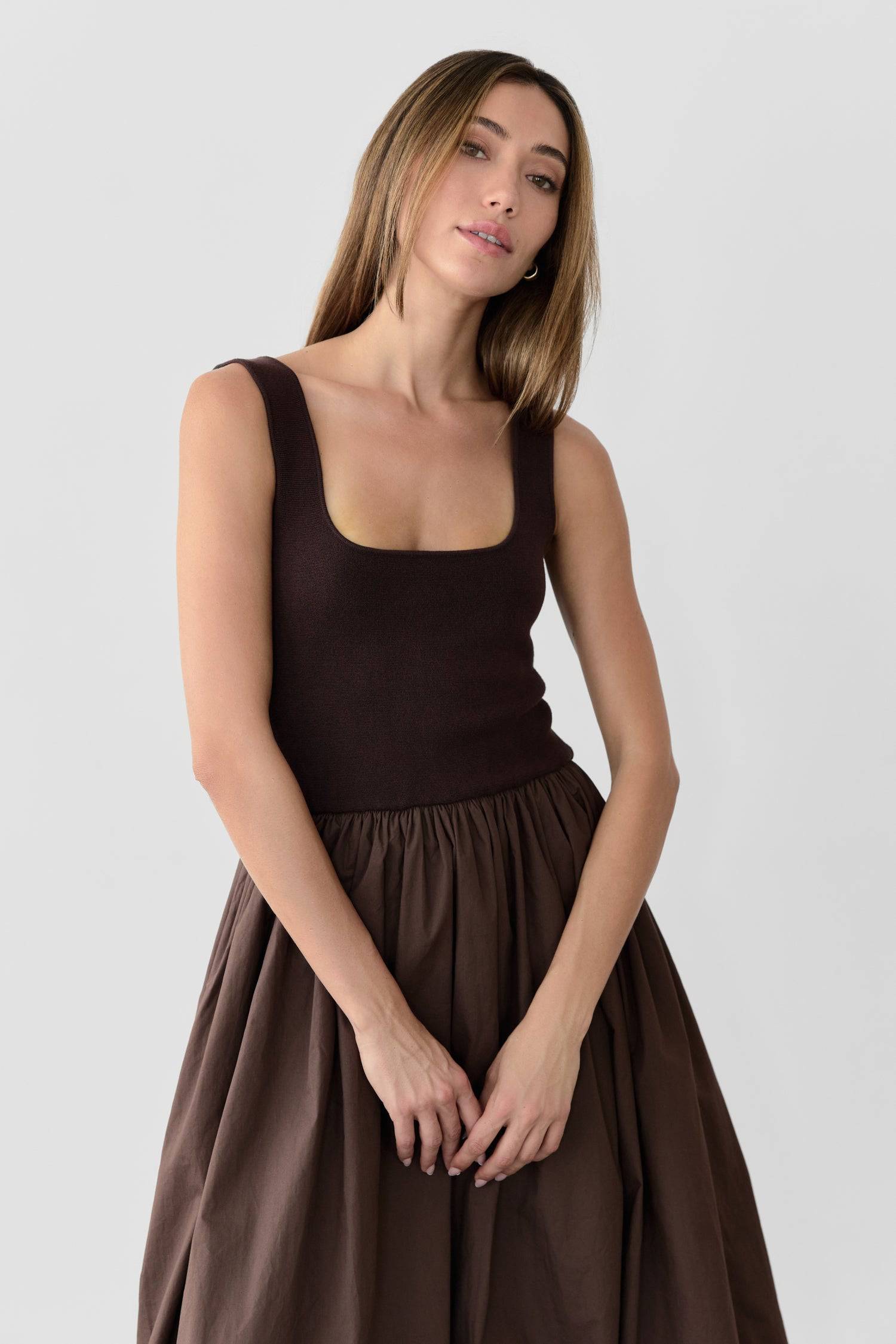 The Bella Dress | Midi Bubble Dress with Knit Top The Bella Dress | Midi Bubble Dress with Knit Top