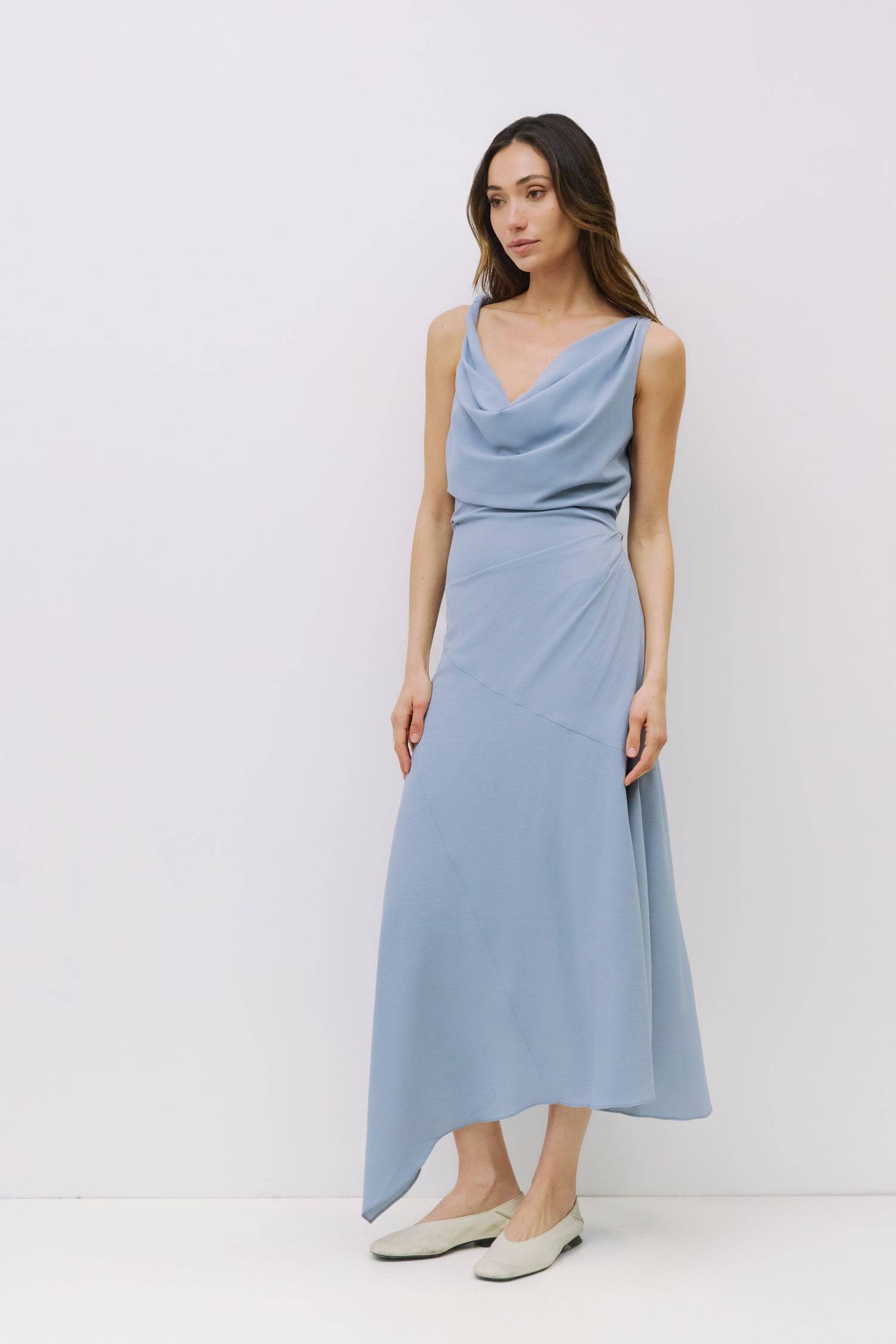 The Renee Dress | Asymmetrical Cowl Neck Dress Black / M The Renee Dress | Asymmetrical Cowl Neck Dress Black / M
