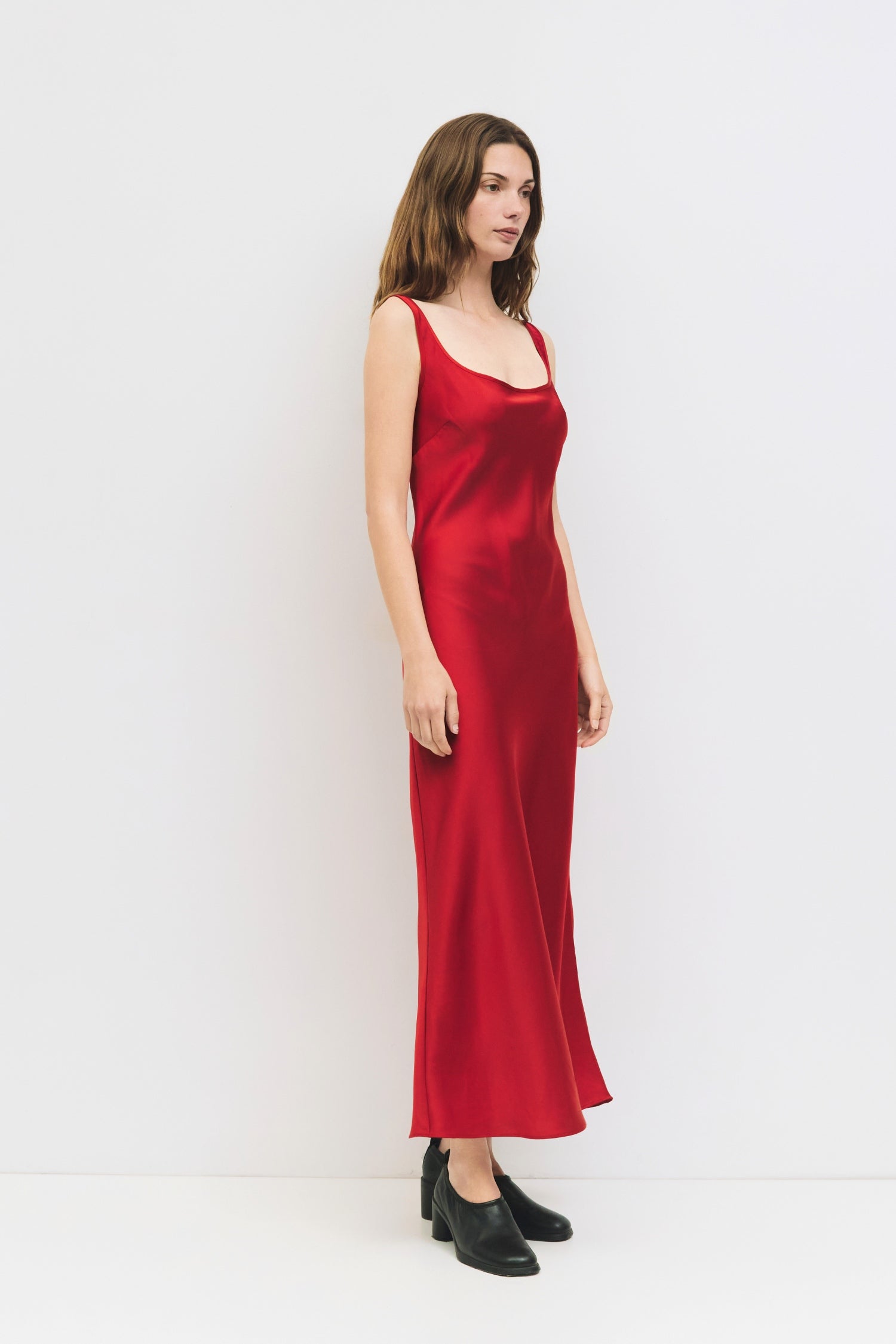 The Saylor Dress | Satin Midi Slip Dress Brown / S The Saylor Dress | Satin Midi Slip Dress Brown / S