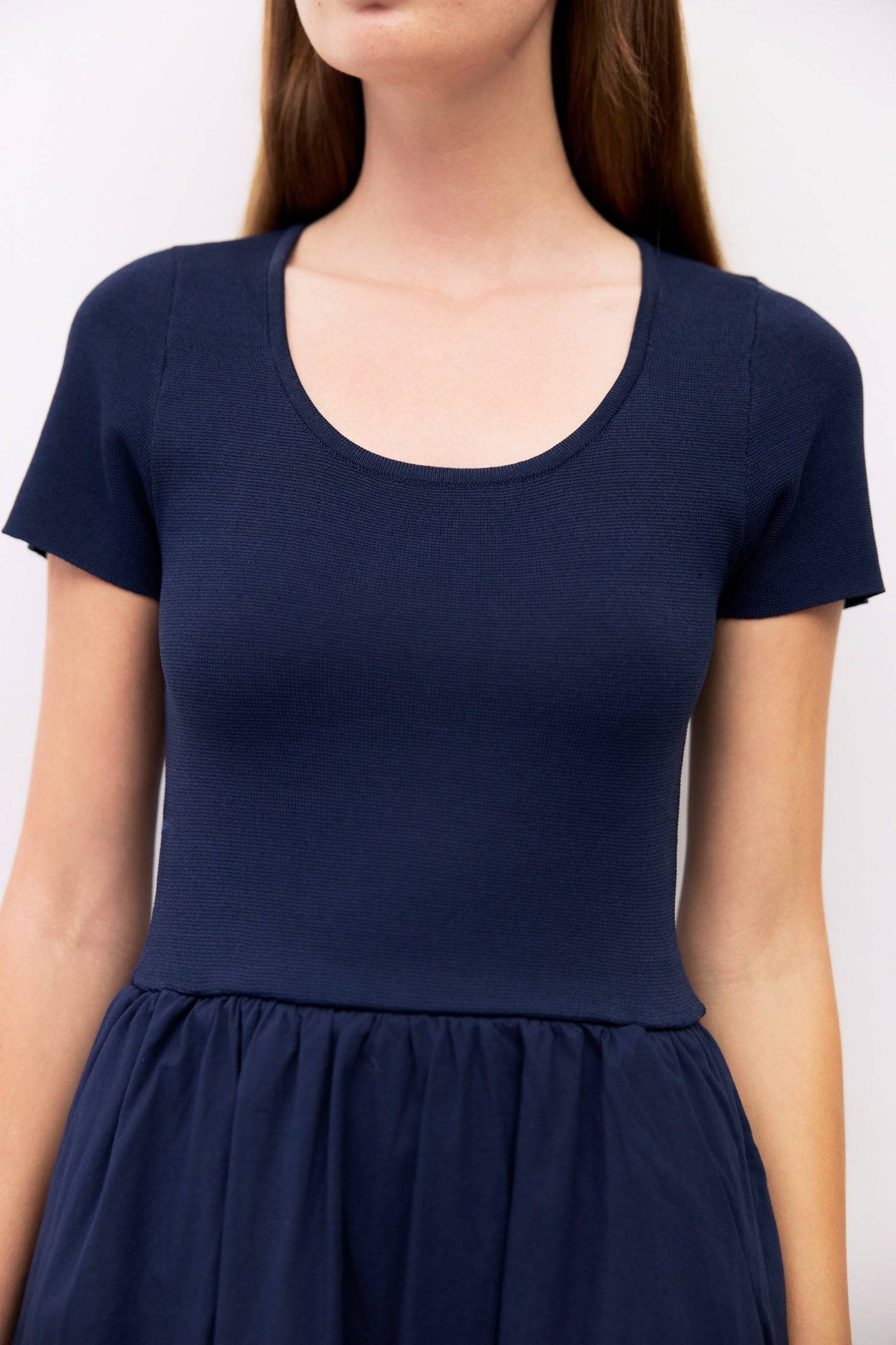 The Lynette Dress | Short Sleeve Midi Dress Navy / XS The Lynette Dress | Short Sleeve Midi Dress Navy / XS