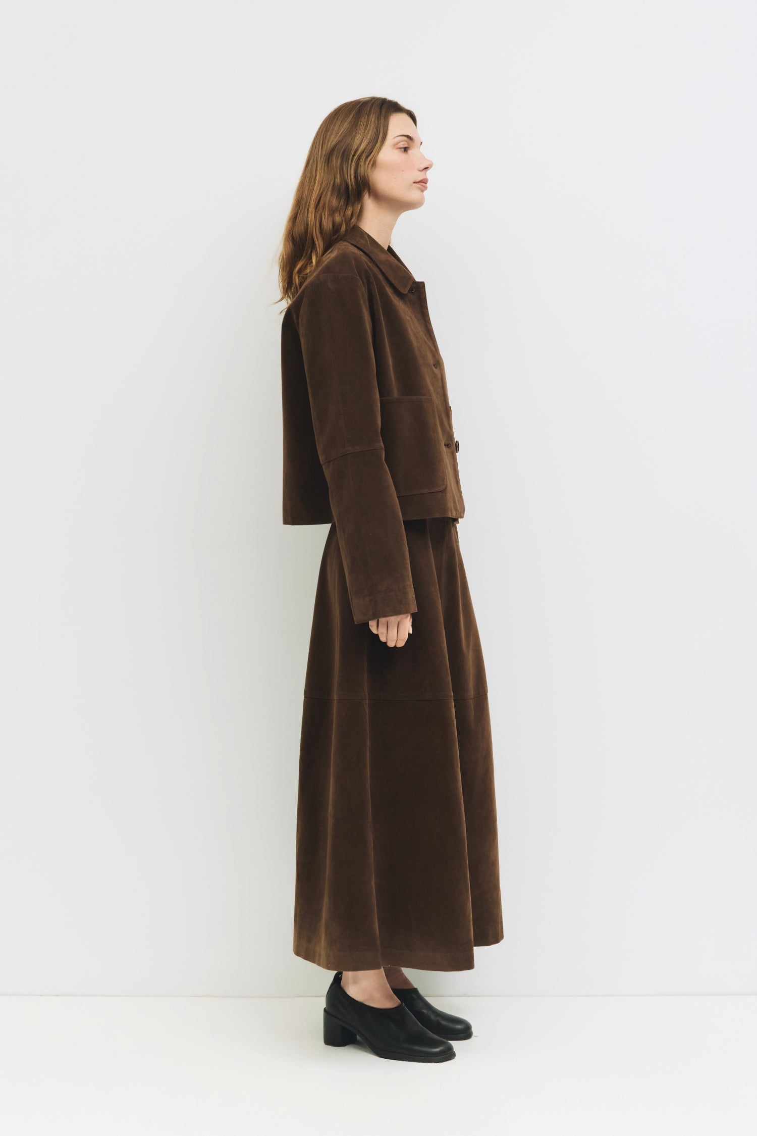 9084505620701, The Eryn Jacket, Outerwear, All Row, All Row,allrow,Back Detail,Black,Casual,cf-color-black,cf-size-l,cf-size-m,cf-vendor-all-row,Coat,Comfortable,Cropped,cropped hemline,Detail,Everyday,Faux Leather,genderless,Jacket,Leather,leather jacket,Minimal,minimalist,new,Outerwear,Pleather,Polyester,Semi-Formal,Spring,statement,statement piece,Transitional,vegan leather,versatile,Womens, Information The Eryn Jacket is a cropped suede piece with a relaxed fit, featuring a classic collar and front butt