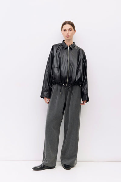 The Lizette Jacket | Pleather Drawstring Bomber Jacket