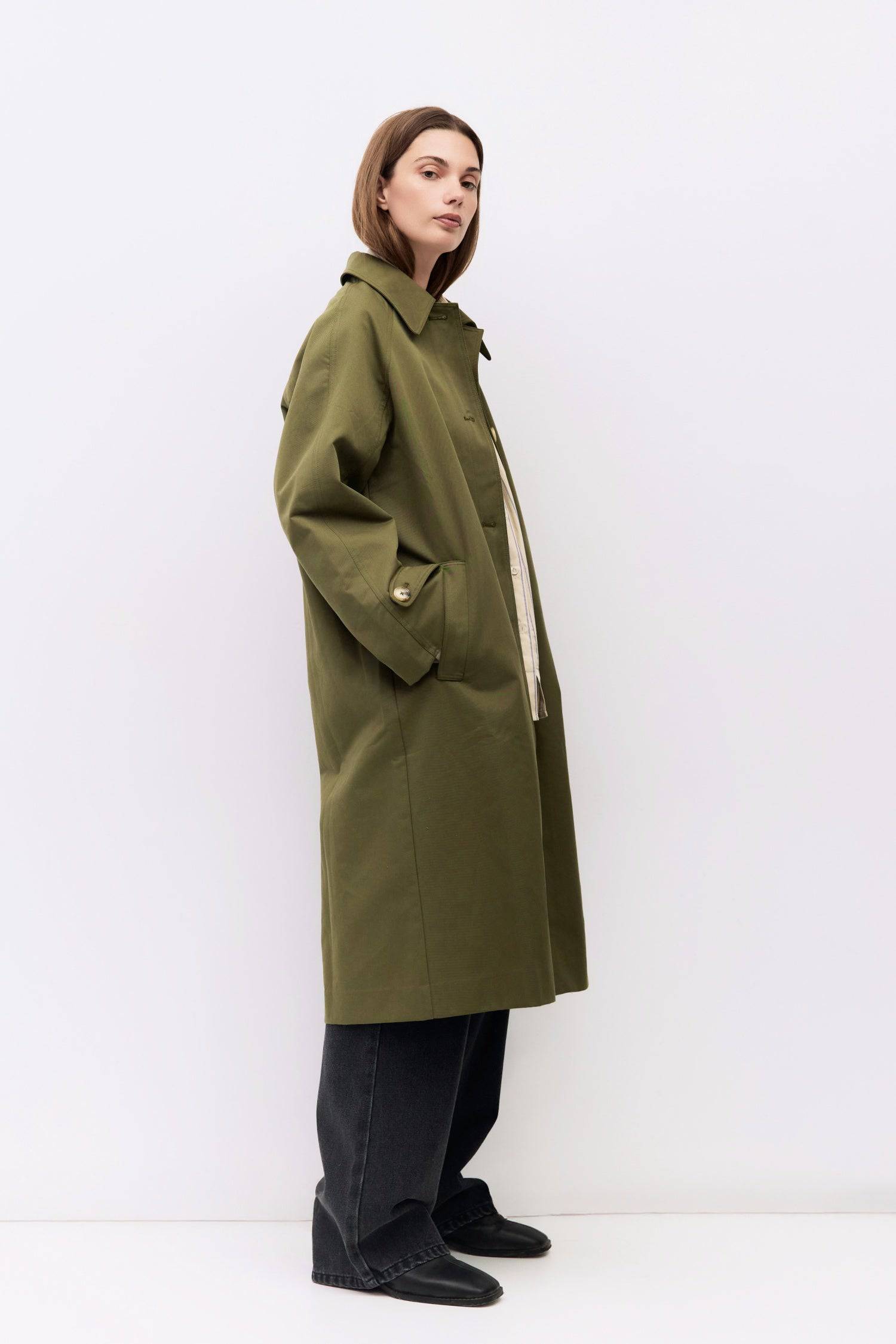 9045717582045, The Serena Coat, Outerwear, Mod Ref, beige,cf-color-beige,cf-color-olive,cf-size-l,cf-size-m,cf-size-s,cf-vendor-mod-ref,Coat,coat jacket,Comfort,Comfortable,Detail,Details,Fall,layer,layering,Layers,Long,Long Sleeve,midi length,modref,new,Olive,Outerwear,Oversized,Oversized Coat,Peacoat,Pockets,scarf,Spring,Summer,Transitional,Trench,Trench Coat,Womens, Information The Serena Coat blends timeless tailoring with contemporary ease, featuring a pointed collar and raglan sleeves for a relaxed ye