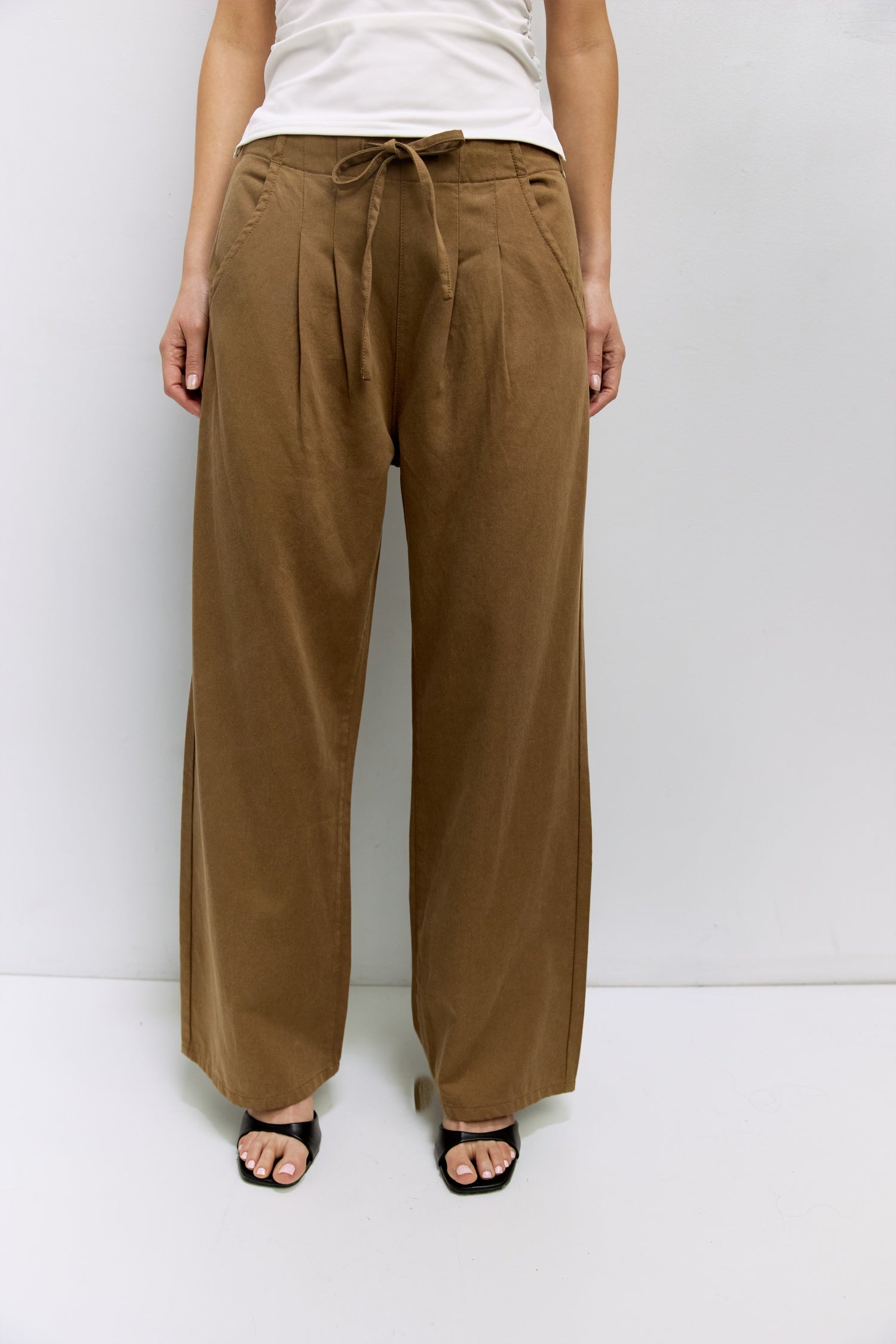 The Nyla Pants | Washed Denim Pleated Pants