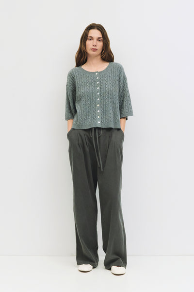 The Nyla Pants | Washed Denim Pleated Pants