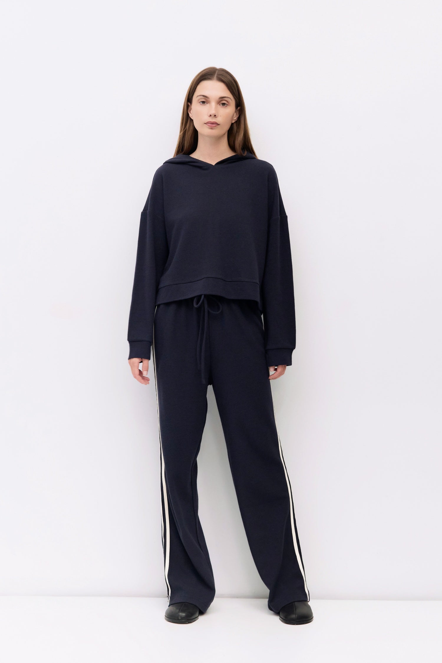 9084508078301, The Enzo Pants, Bottoms, All Row, Basic,Basics,Bottoms,brown,Casual,cf-color-brown,cf-color-navy,cf-size-l,cf-size-m,cf-size-s,cf-vendor-mod-ref,Chestnut Brown,Comfortable,dark brown,Drawstring,drawstring waist,Everyday,Long Pants,Lounge,Loungewear,mid rise,modref,Navy,Pants,Patch Pockets,Relaxed,Relaxed Fit,Sets,Spring,waffle knit,Wide Leg,Wide Leg Pants,women,Womens, Information The Enzo Pants blend sporty style with relaxed comfort, featuring a wide-leg fit and elastic drawstring waistband