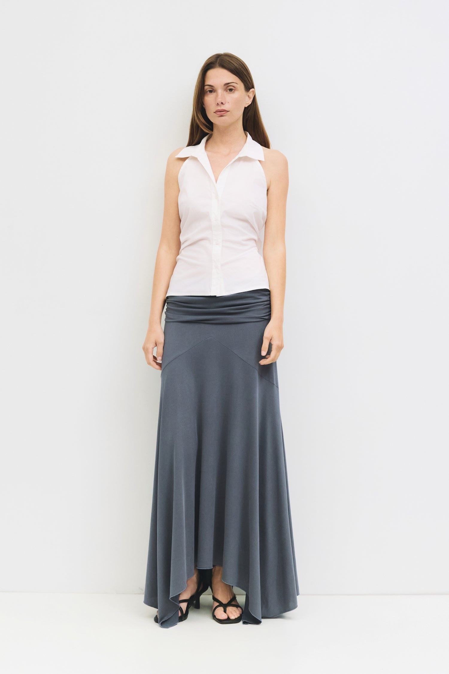 9065329950941, The Oceane Skirt, Bottoms, All Row, Black,Bottom,Bottoms,Breathable,cf-color-black,cf-color-white,cf-size-l,cf-size-m,cf-size-s,cf-vendor-all-row,Comfortable,dressy,Elastic,Elastic Waist,Elastic Waistband,Elegant,everyday,High Waist,matching,Matching Set,Maxi,maxi skirt,new,ruched,Semi-Formal,Skirt,spring,Summer,versatile,womens, Information The Oceane Skirt is designed with a softly draped handkerchief hem for effortless movement. The ruched elastic waist creates a flattering, sculpted shape