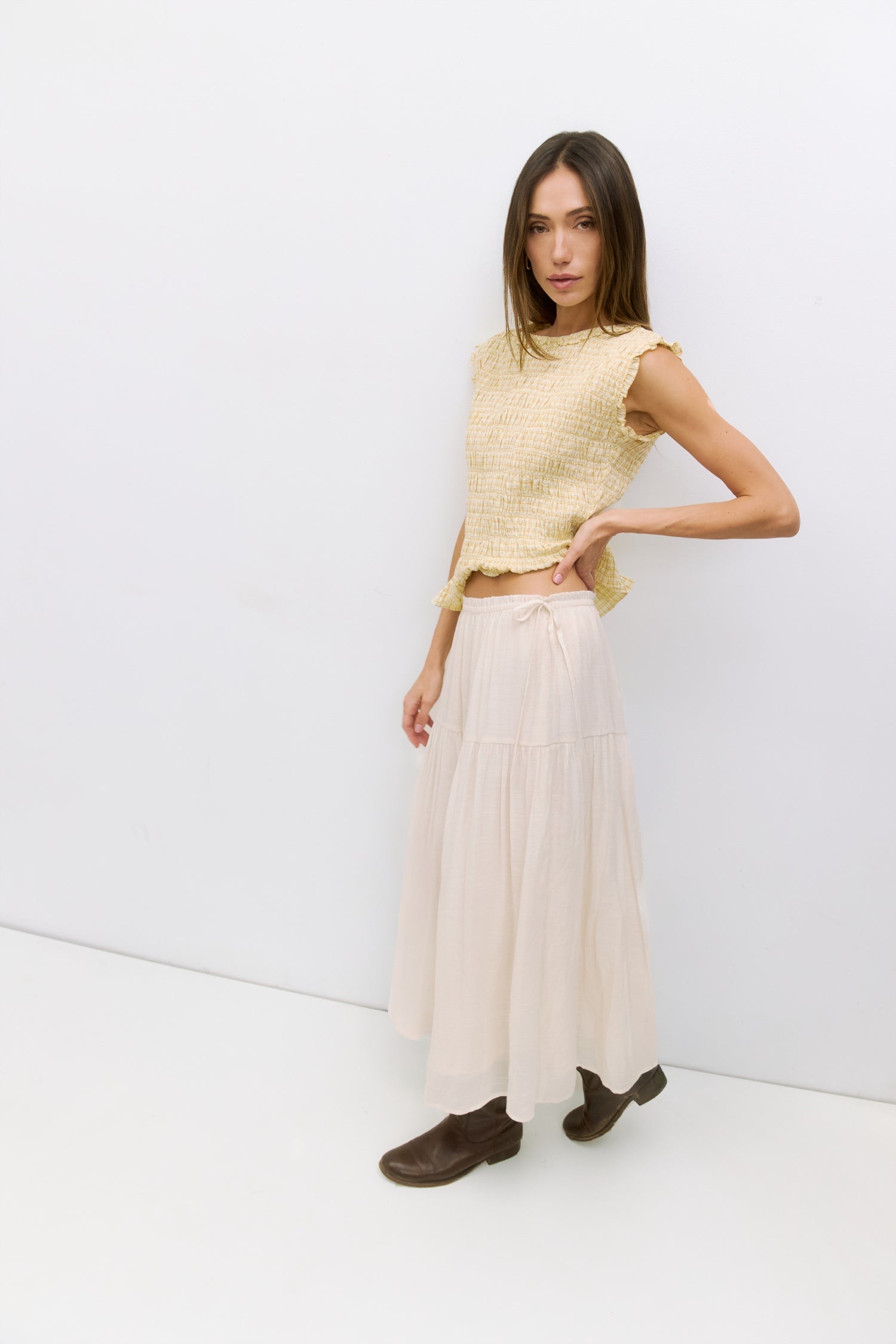 The Cleo Skirt | Tiered Midi Skirt with Side Ties