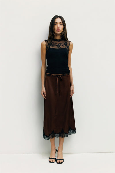 The Gabrielle Skirt | Satin Lace Midi Skirt