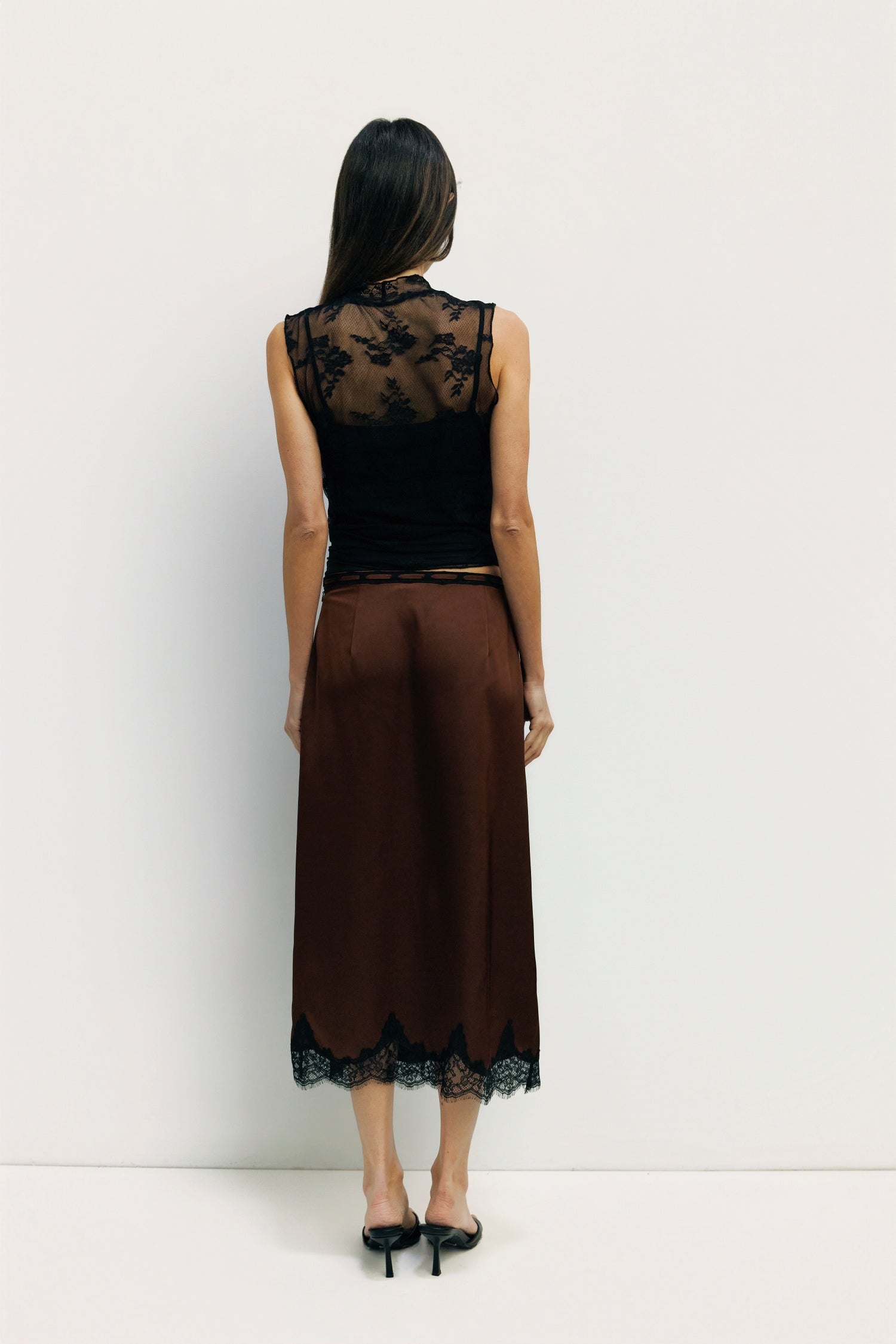 The Gabrielle Skirt | Satin Lace Midi Skirt