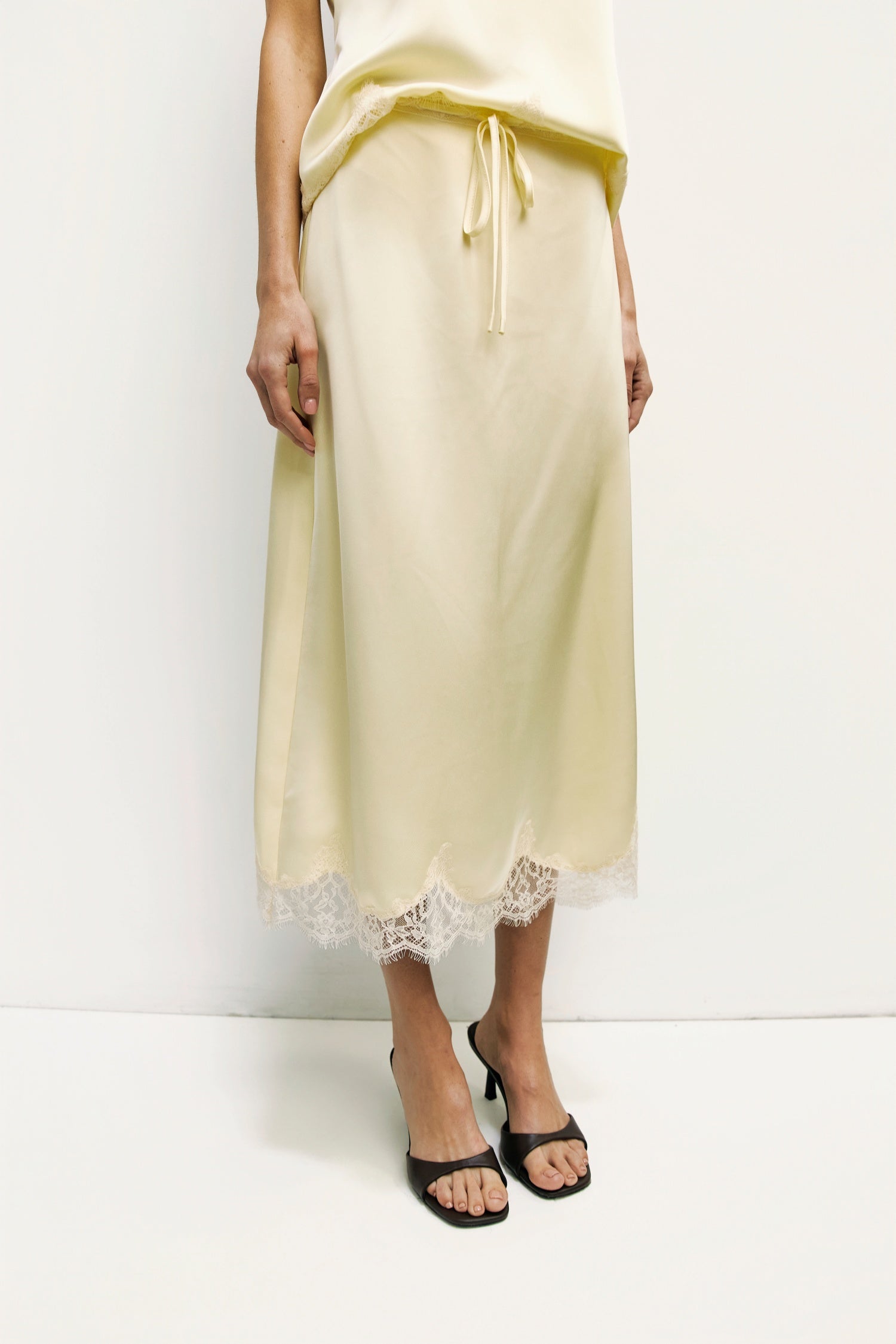 The Gabrielle Skirt | Satin Lace Midi Skirt