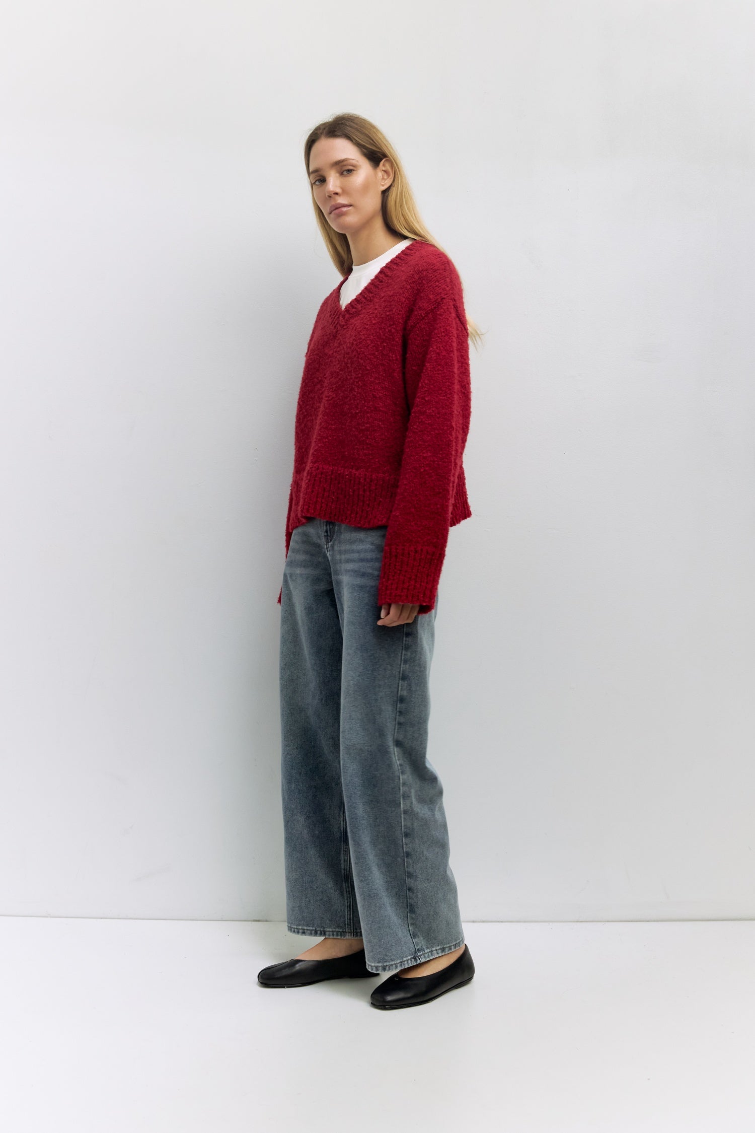 トップス goat essence SHOULDER KNIT SWEATER red SHOULDER KNIT