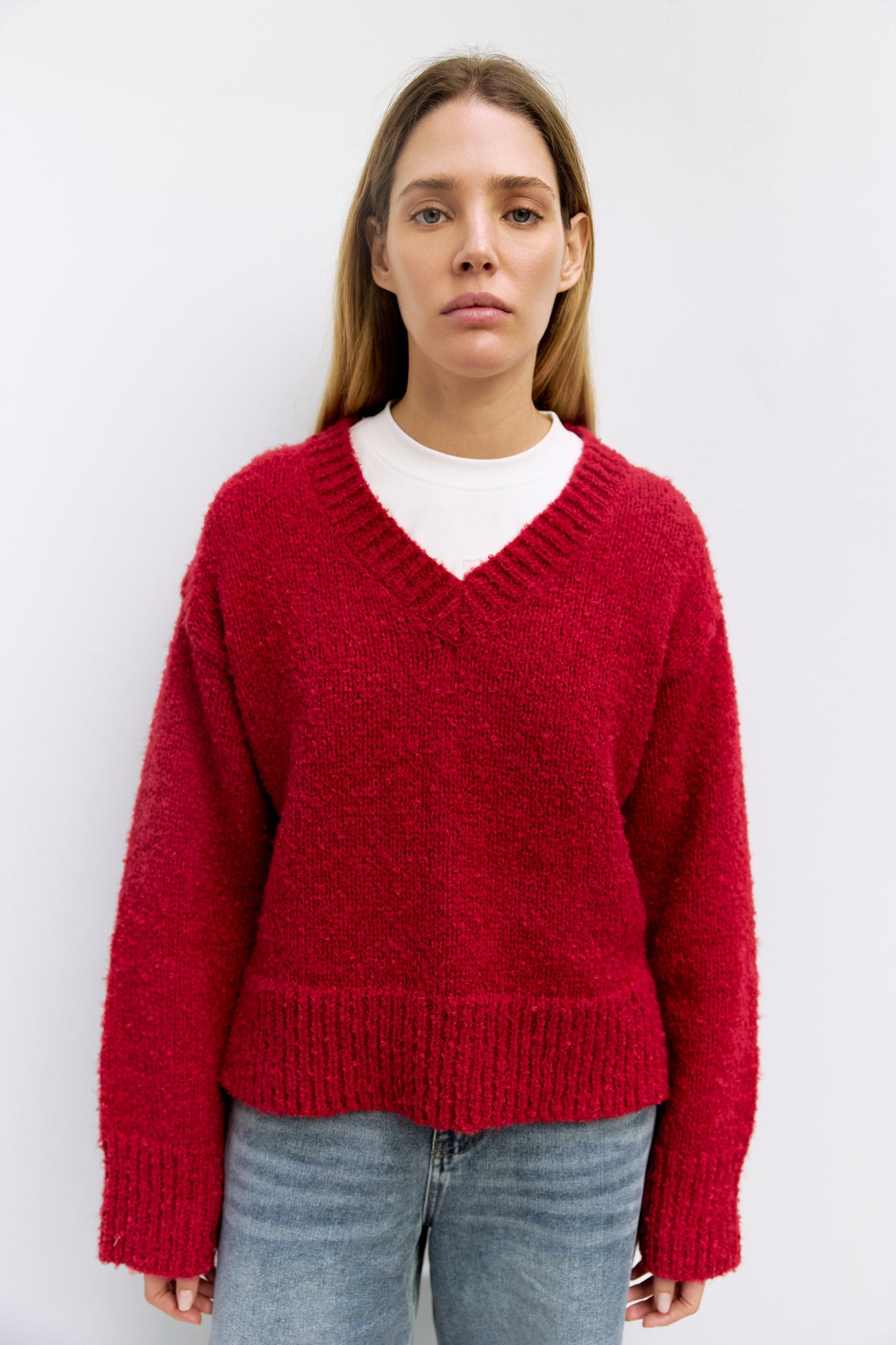The Glen Sweater | Boucle Knit V Neck Sweater