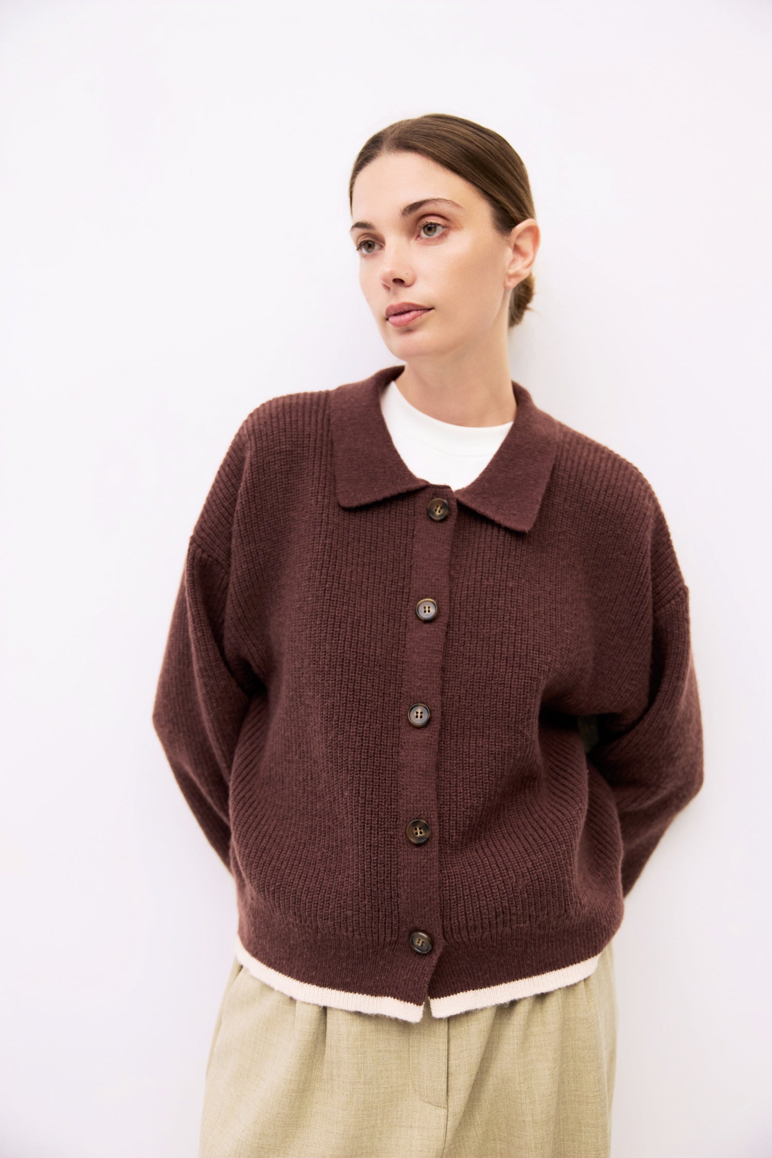 The Hans Cardigan | Contrast Hem Collared Cardigan