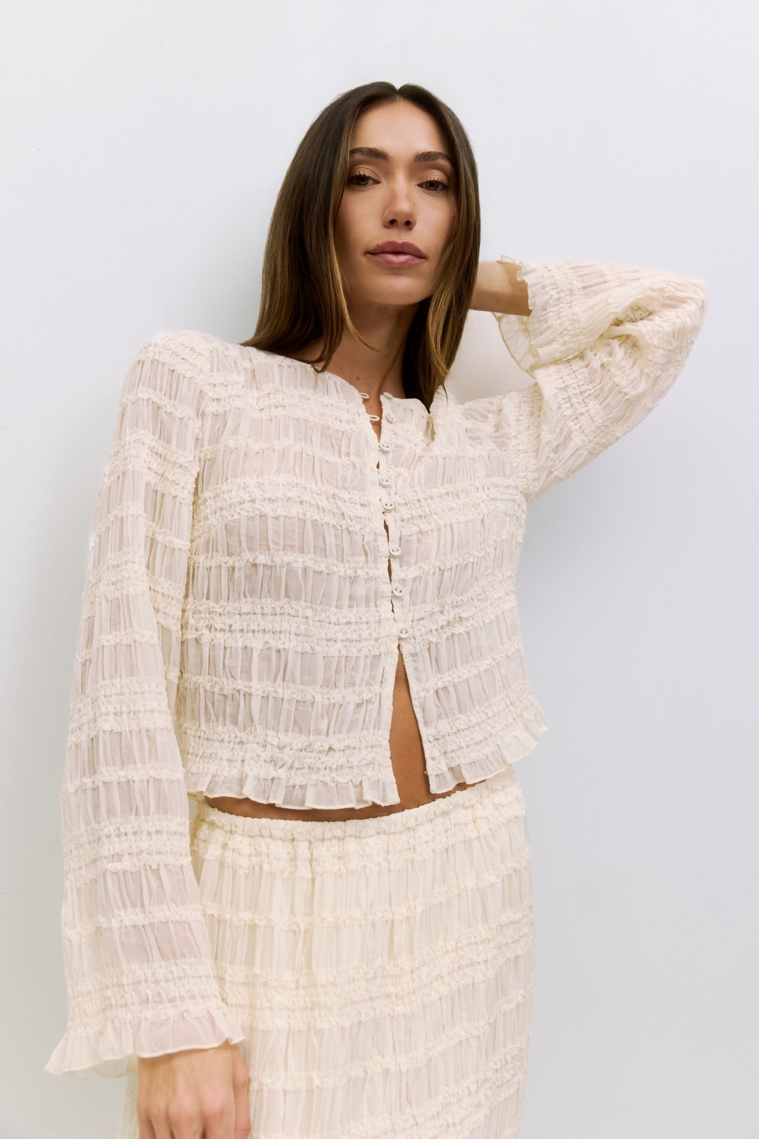 The Mindy Top | Textured Chiffon Long Sleeve Blouse