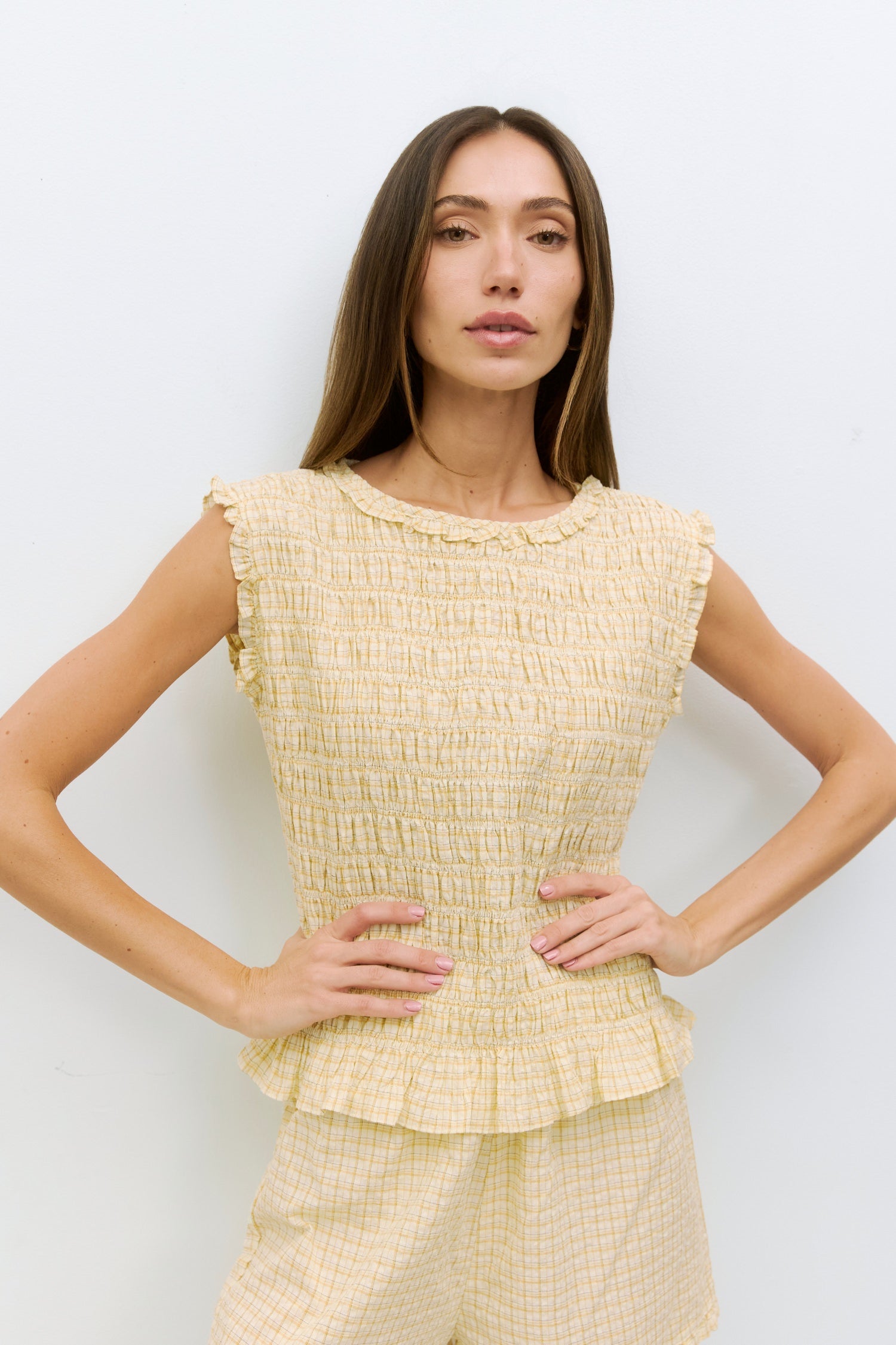トップス Gajess Maria Bare Top Cream The Suri Top | Plaid Crinkle Top