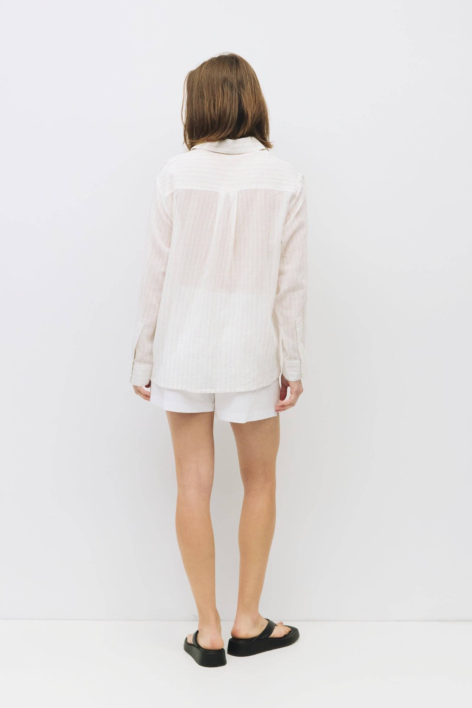 8983744217309, The Frazier Top, Tops, All Row, Black,Breathable,Button down,Button Down Shirt,Button Up,Casual,cf-color-black,cf-color-blue,cf-color-white,cf-size-l,cf-size-m,cf-size-s,cf-vendor-mod-ref,cinched,Cinched Back,Cinched Waist,collared,Collared Top,Cotton,everyday,Long Sleeve,Long Sleeve Top,new,Oversized,spring,Striped,Summer,Tops,Transitional,white,womens,Work,Workwear, Information The Frazier Top is a lightweight, button-down shirt with a boyfriend fit and a classic collar neckline. Its semi-s