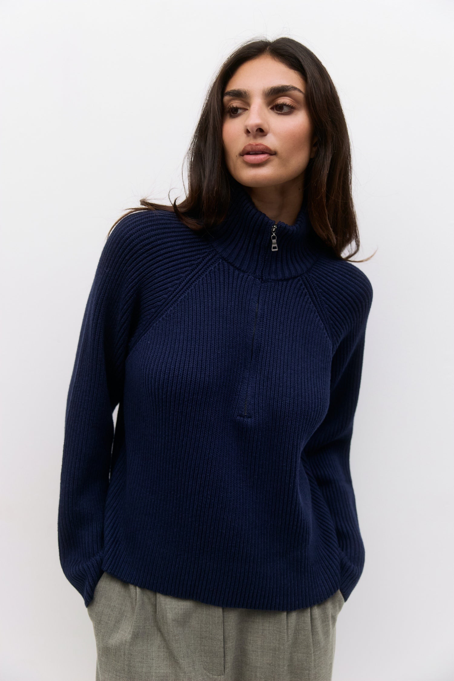 美品✨ENFOLD SQUARE-HEM PULLOVER ネイビー 38 The Jules Sweater | Half-Zip Chunky Sweater
