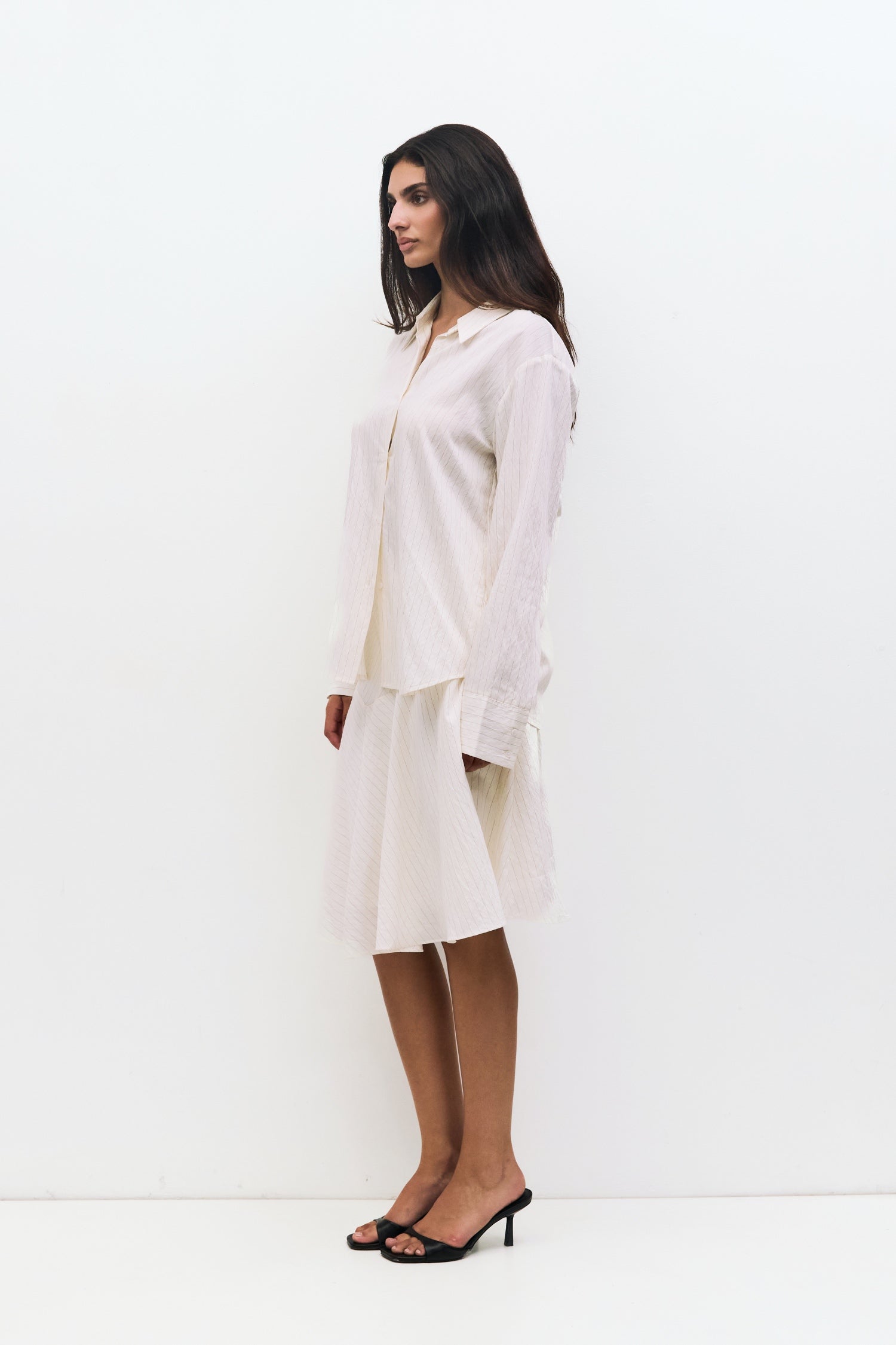 The Alexandra Skirt | Sheer Pinstripe Asymmetrical Skirt