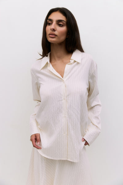 The Alexandra Top | Sheer Pinstripe Button-Down Shirt
