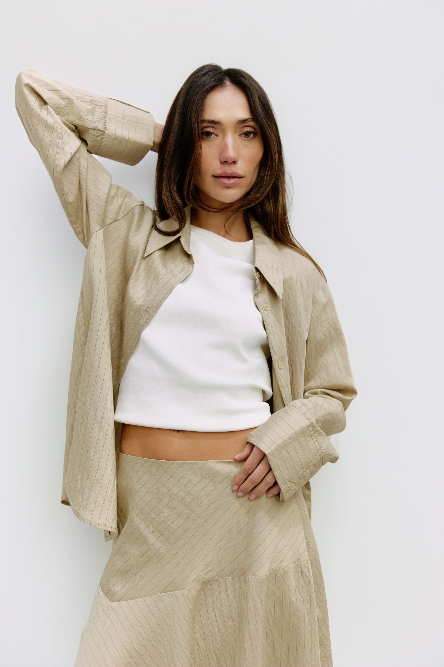 The Alexandra Top | Sheer Pinstripe Button-Down Shirt